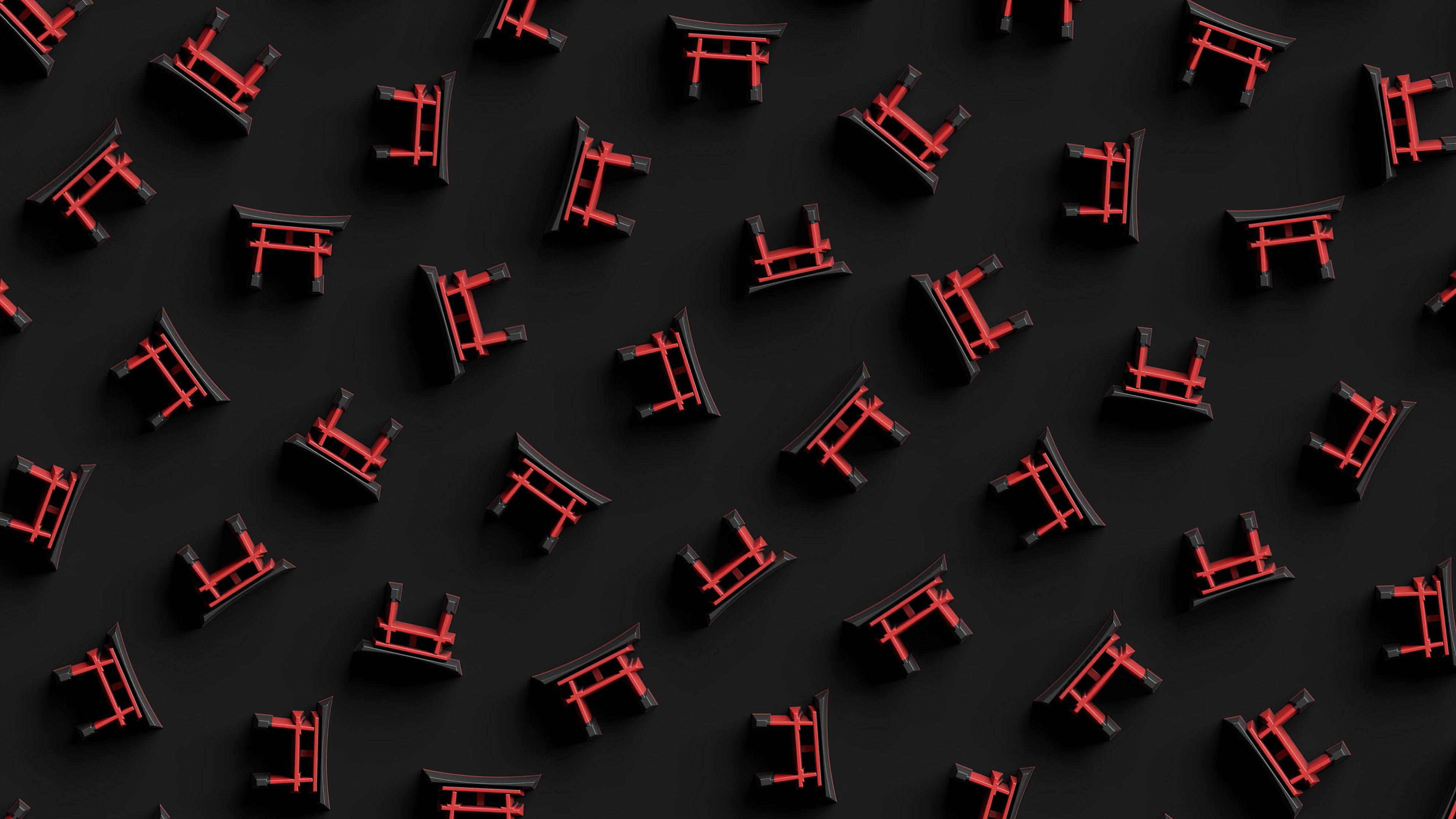 Red and black torii gates pattern 4K HD Wallpaper