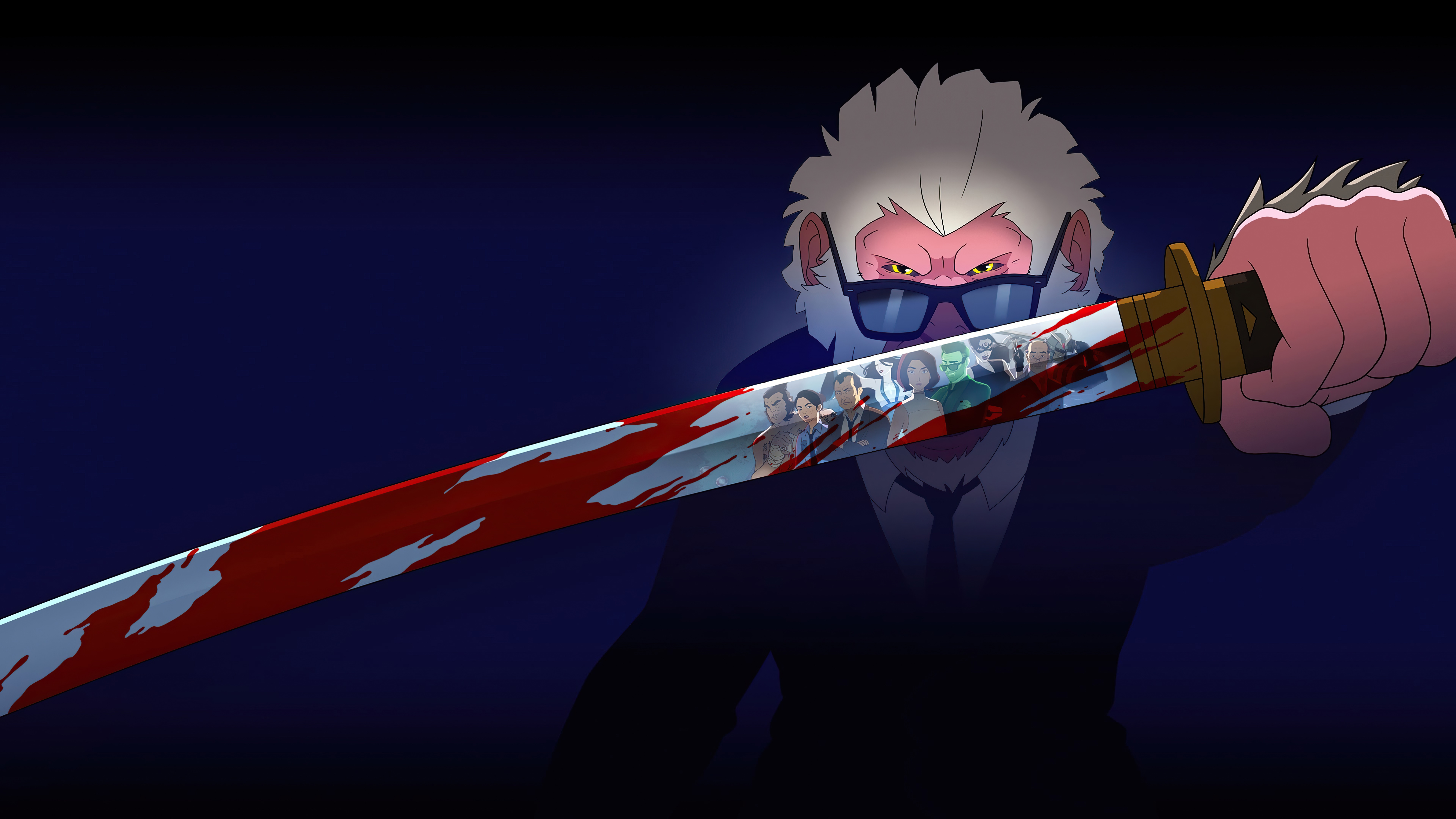 Monkey with sword covered in blood HD Wallpaper