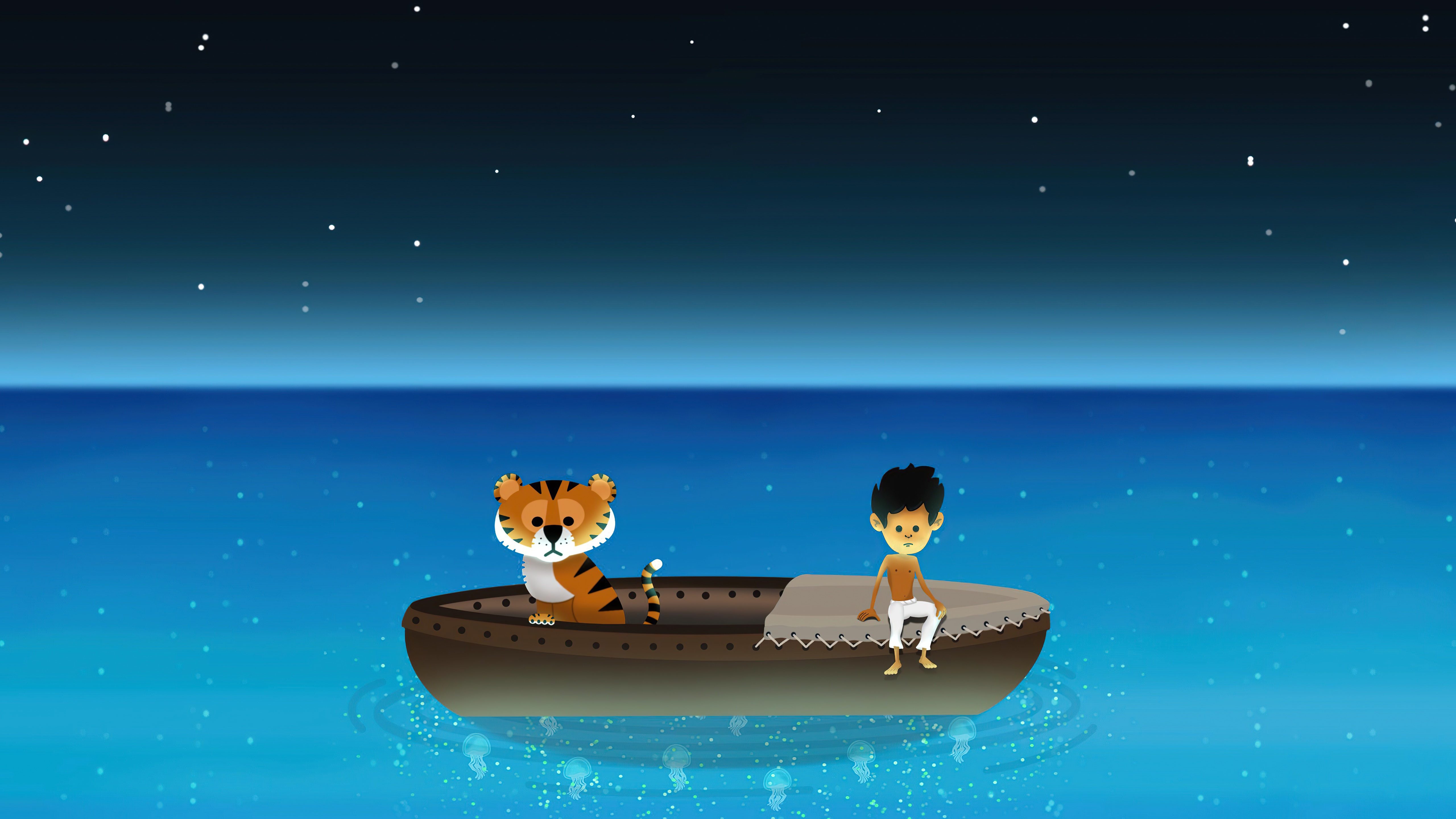 Life of Pi: Boy and Tiger in a Boat HD Wallpaper