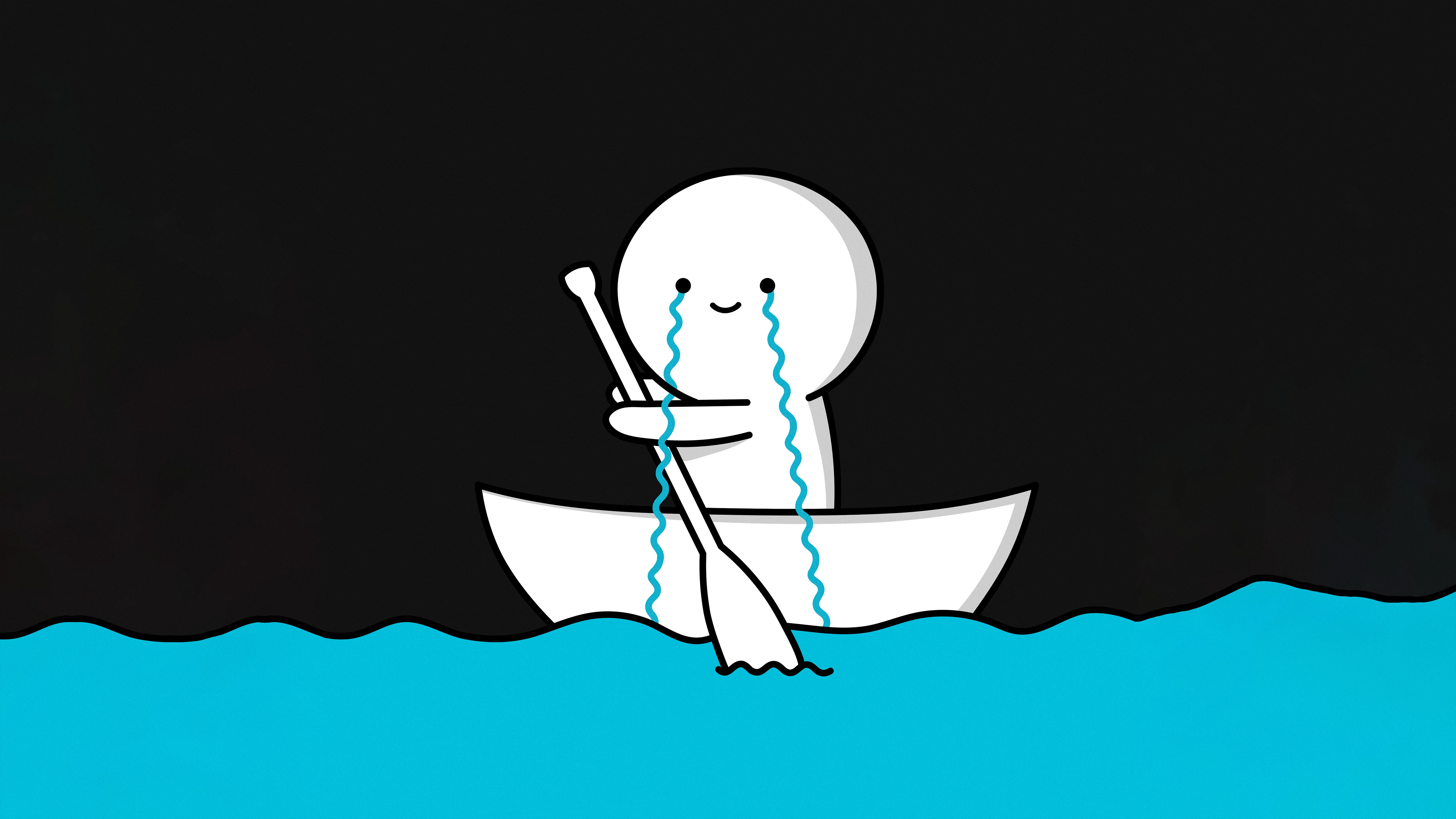 Minimalist Artwork of a Crying Figure in a Boat HD Wallpaper