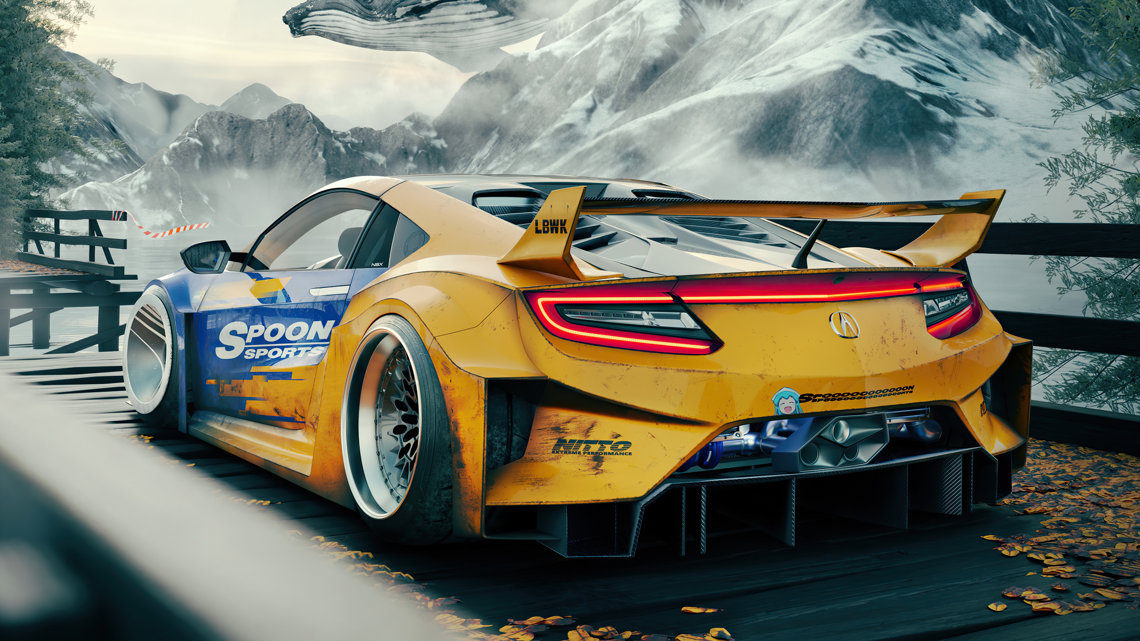 Acura NSX with Spoon Sports livery in a mountain landscape HD Wallpaper