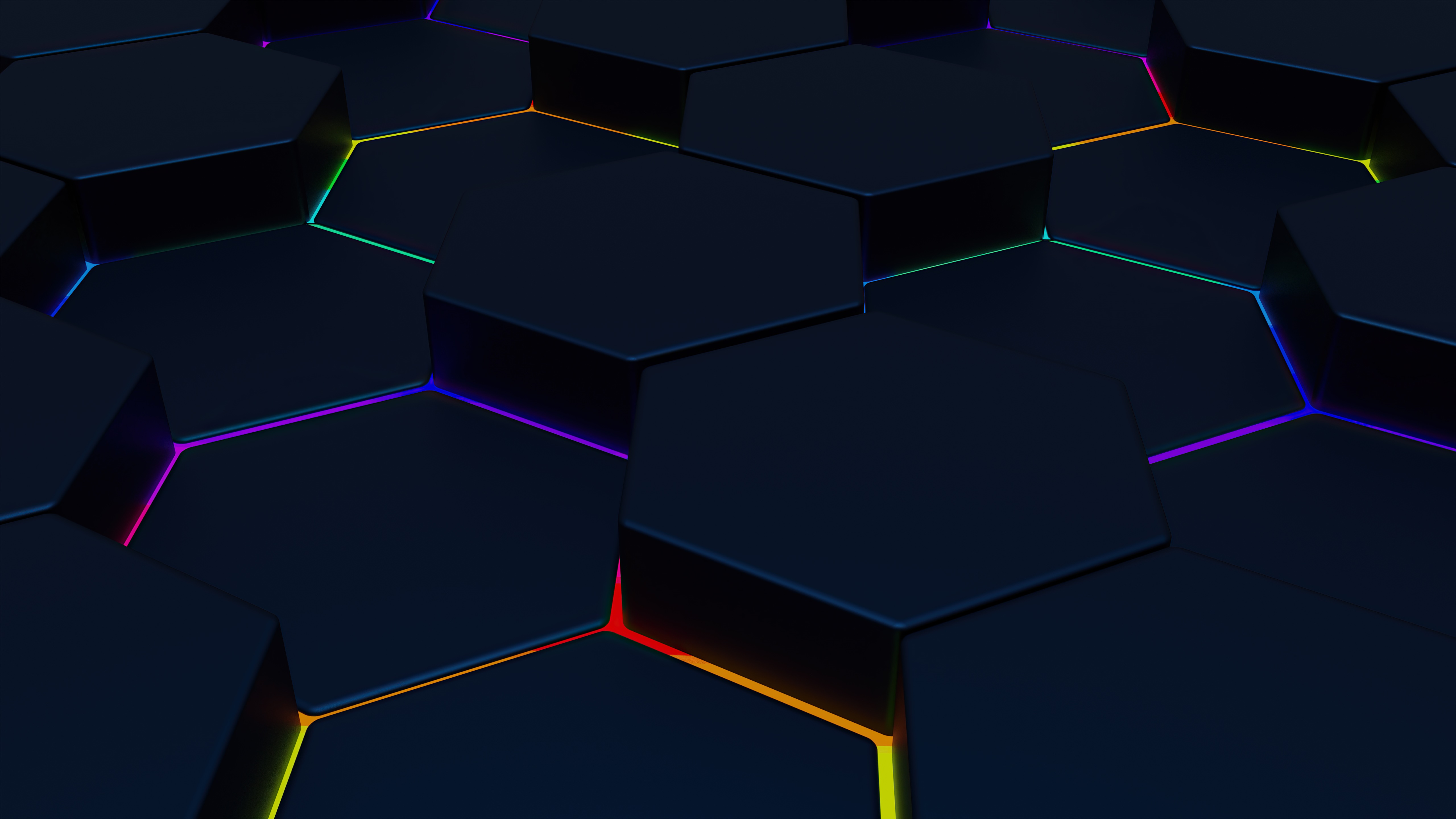 Dark Hexagons with Rainbow Edges 4K HD Wallpaper