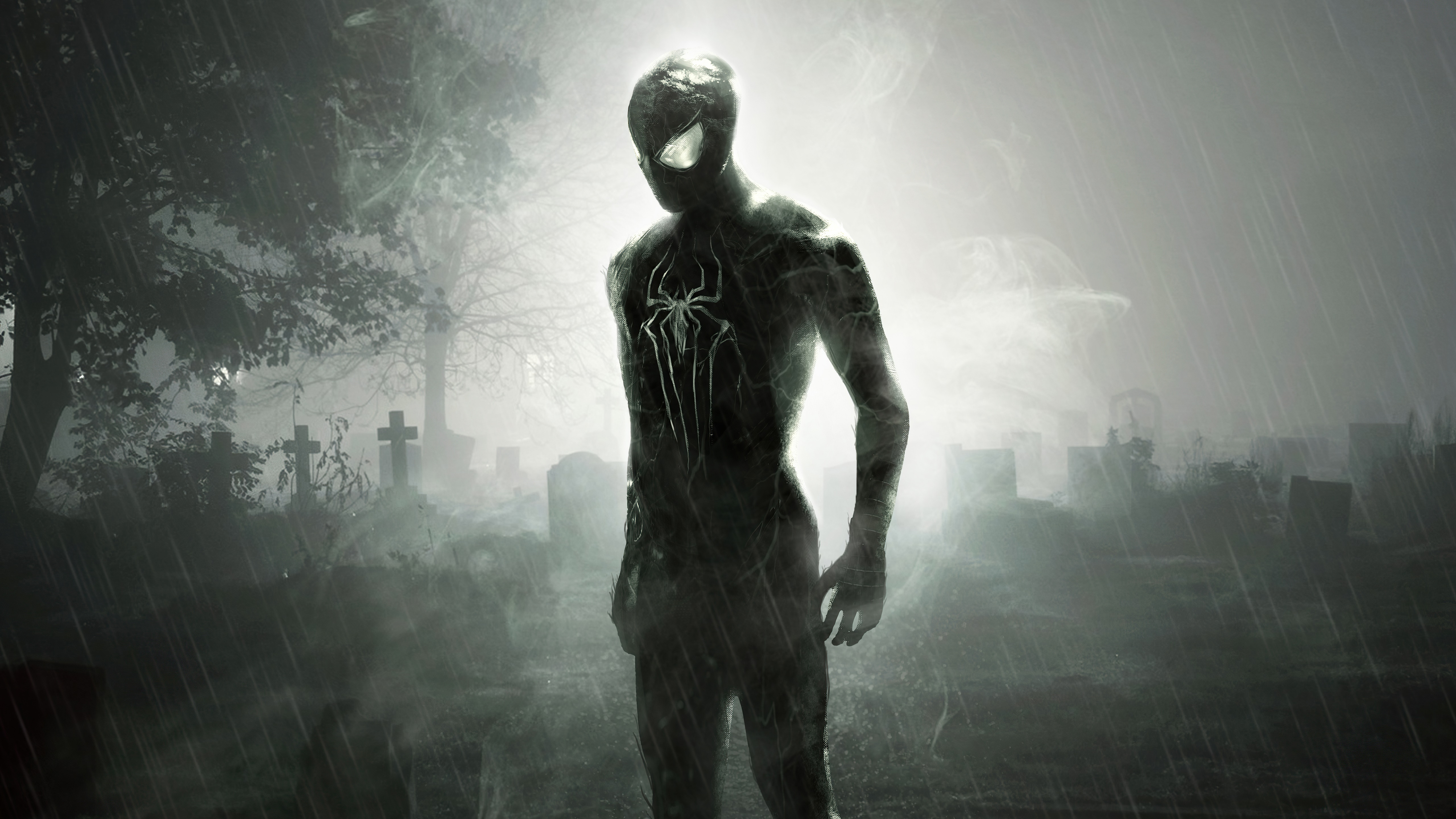 Spiderman in a graveyard HD Wallpaper