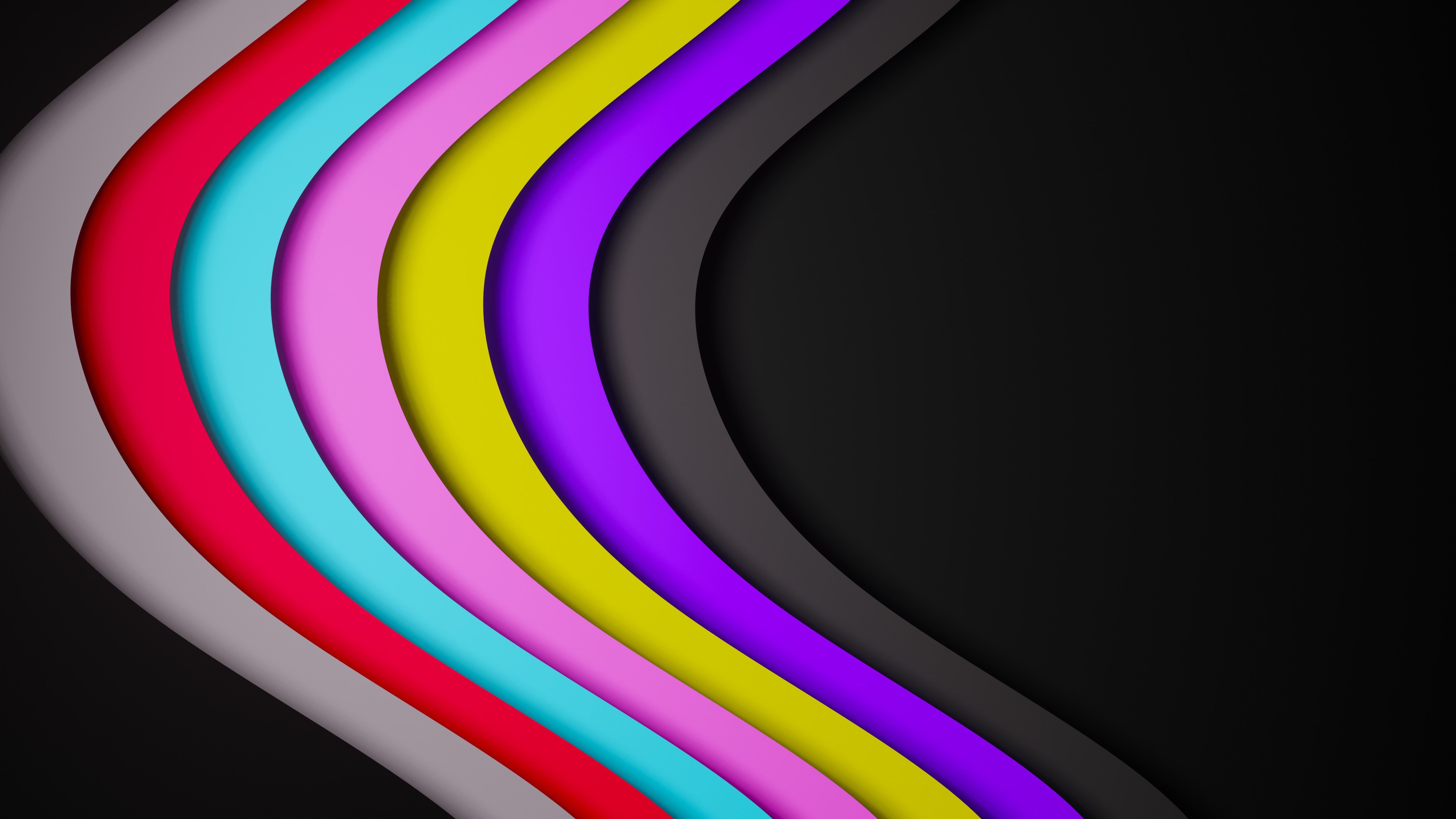 Abstract colorful wavy layers on black background 4K HD Wallpaper