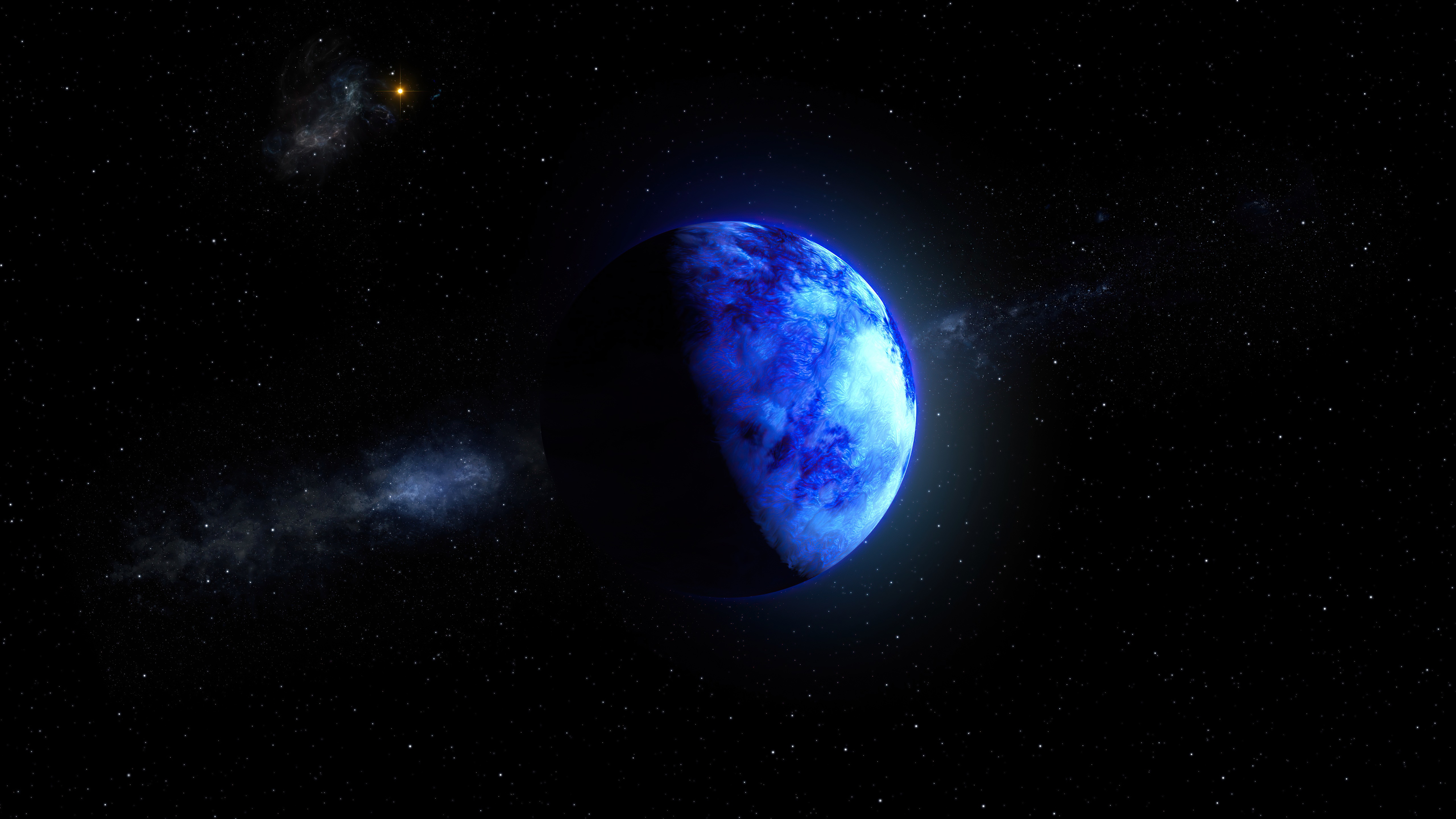 Blue planet in digital space with stars and nebula HD Wallpaper
