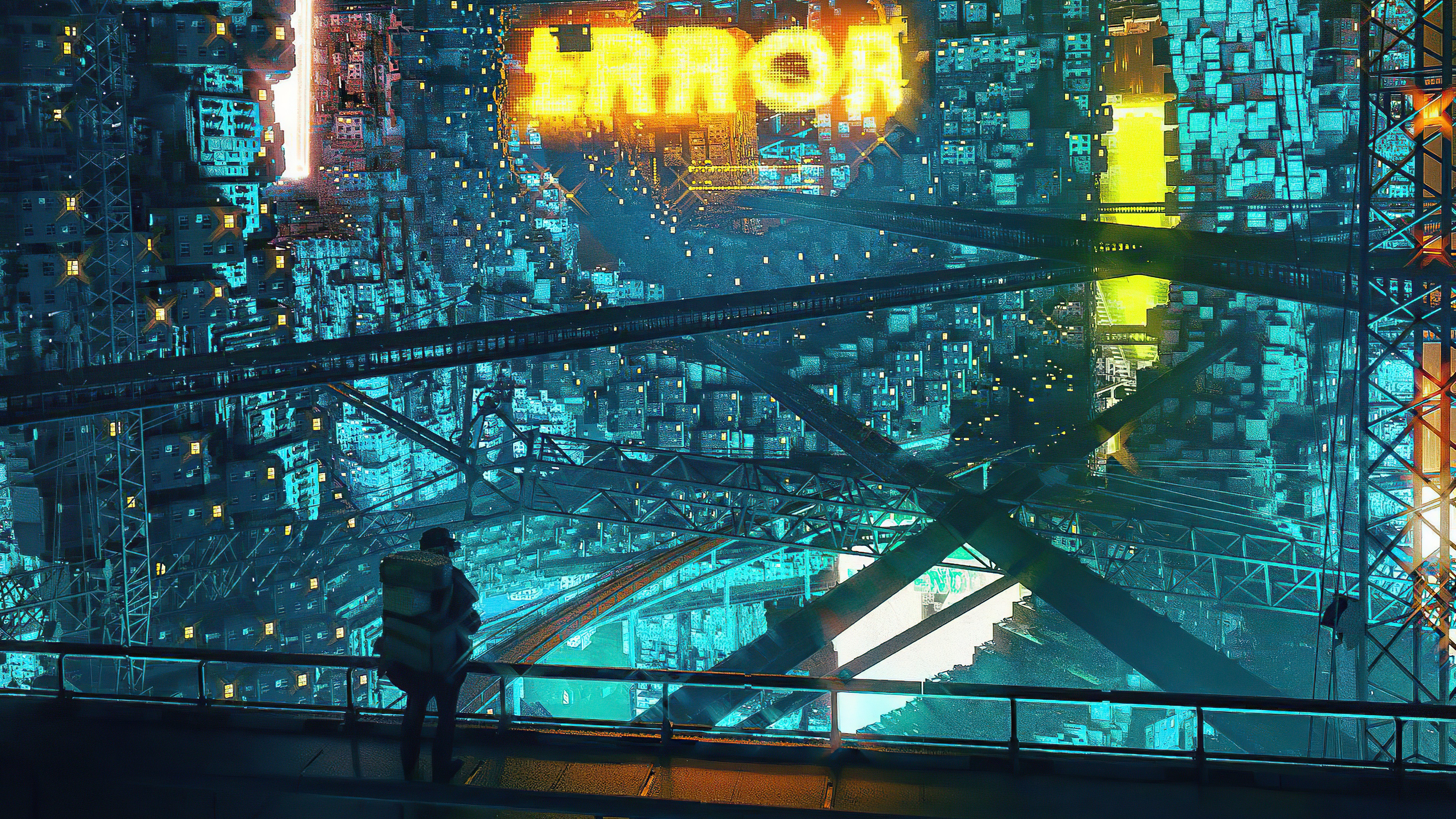 Sci-fi city with ERROR sign HD Wallpaper
