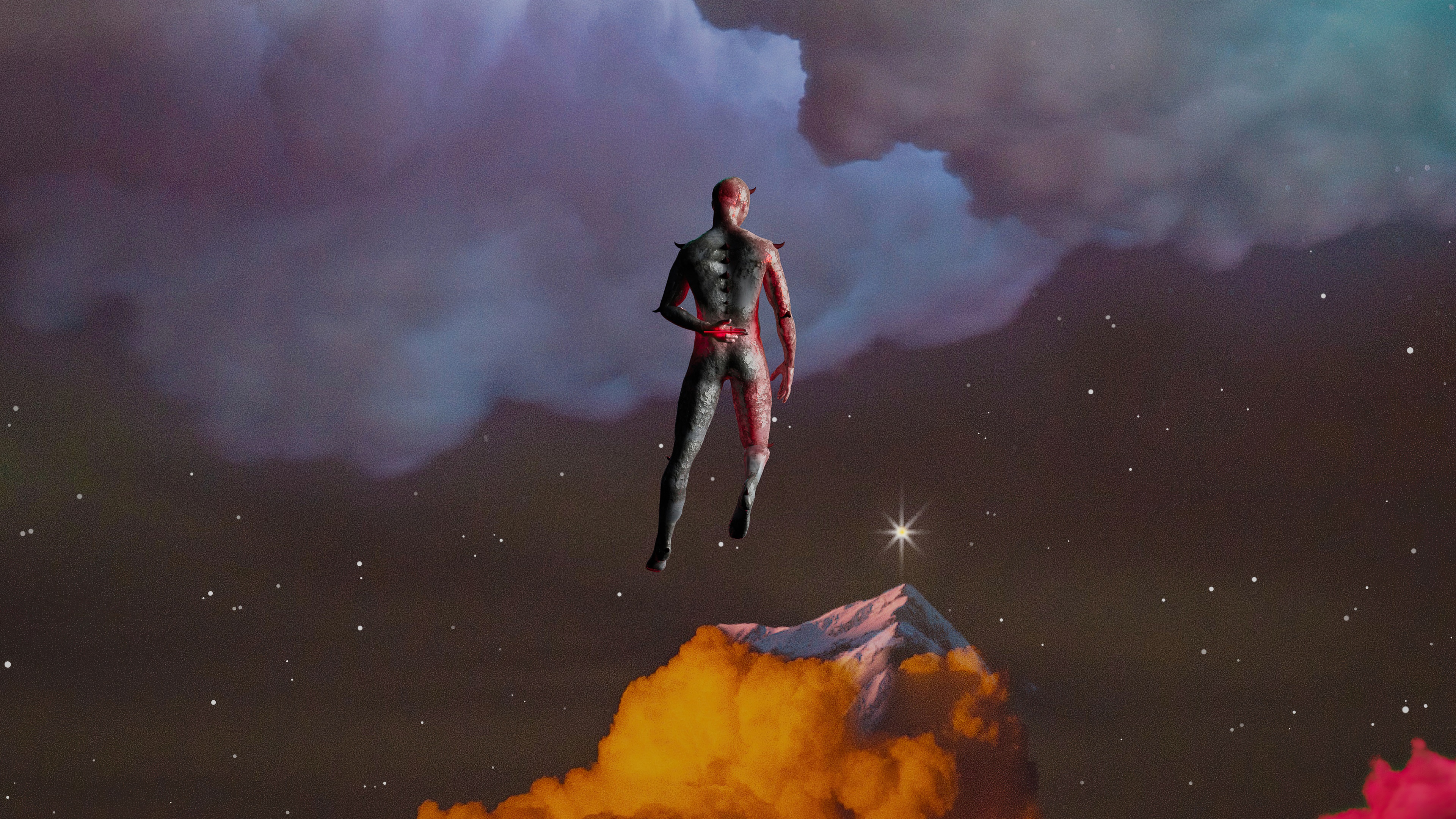 Digital art of a figure floating in space HD Wallpaper