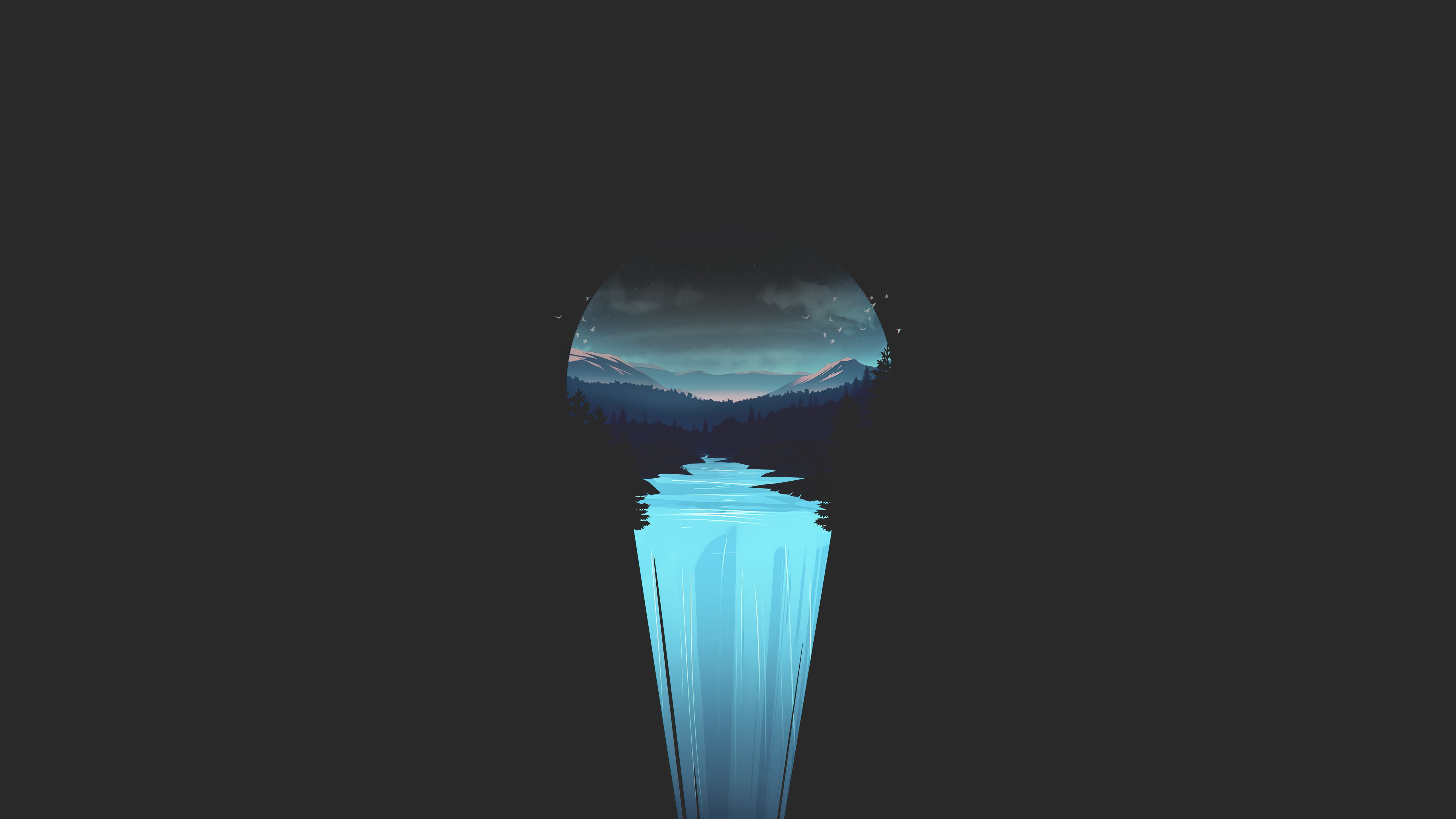 Minimalist Waterfall Landscape Digital Art 4K HD Wallpaper