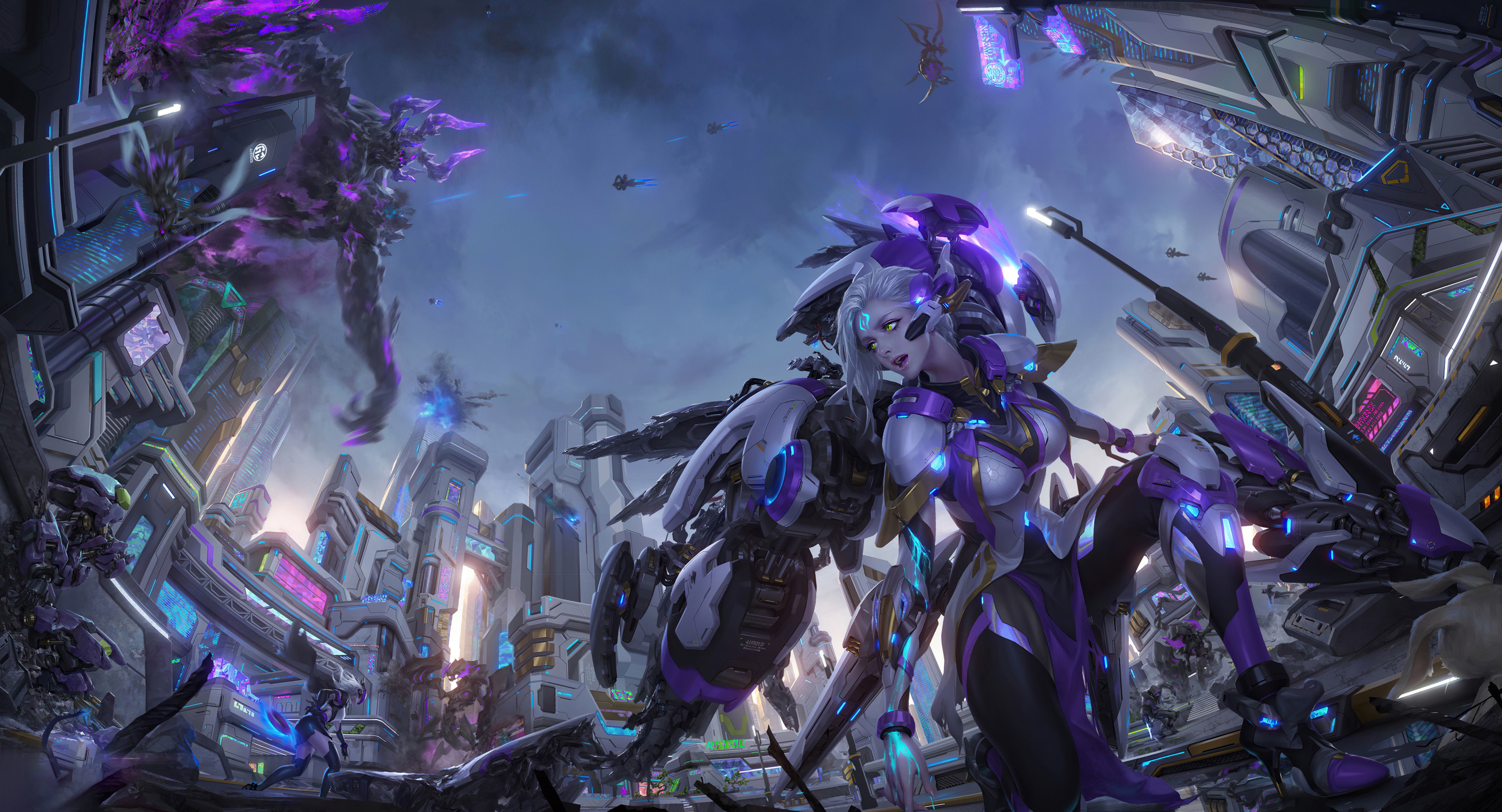 Artstation artwork of a female cyborg in a futuristic city HD Wallpaper