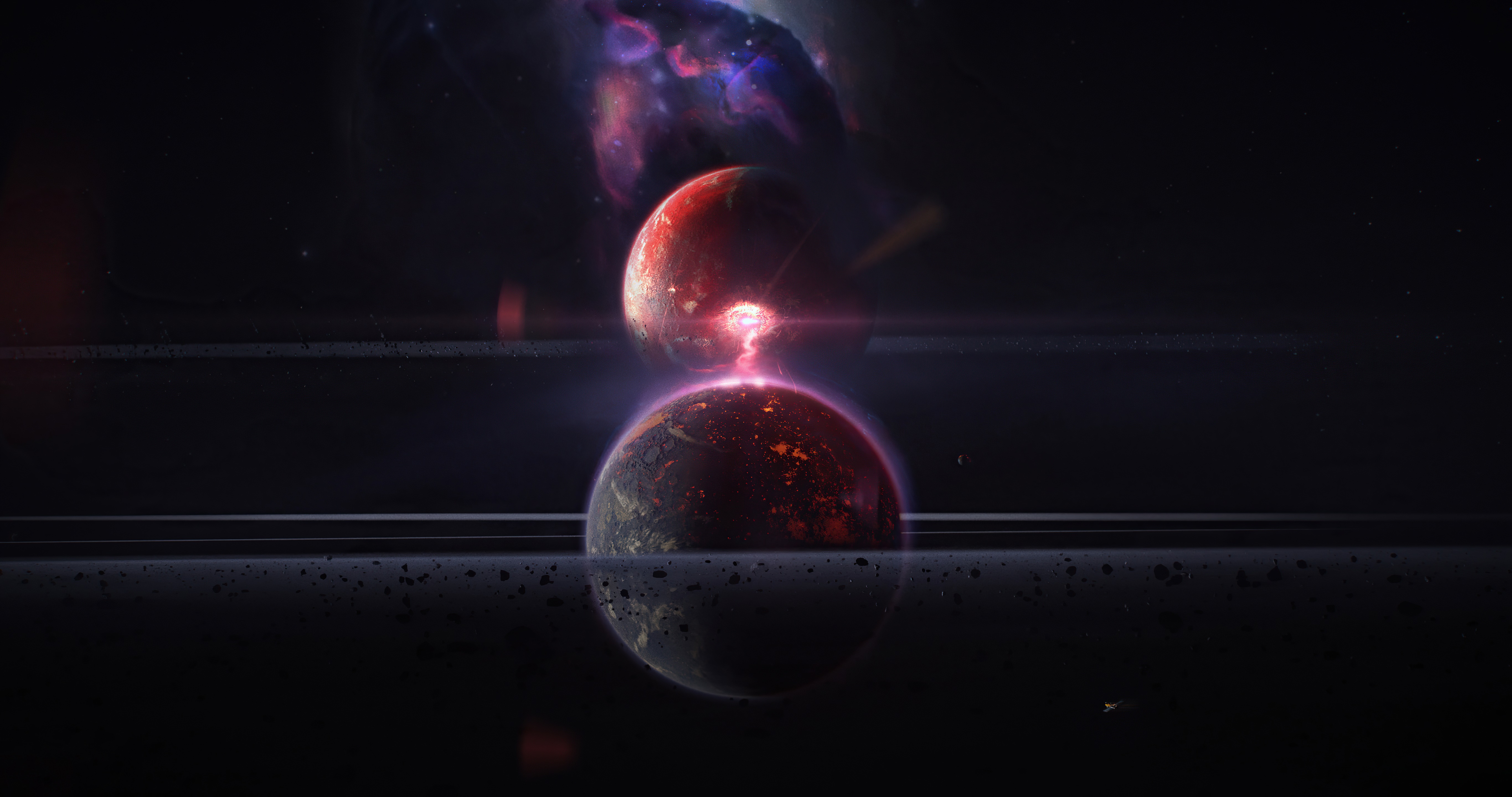 Planets in a digital universe with nebula HD Wallpaper