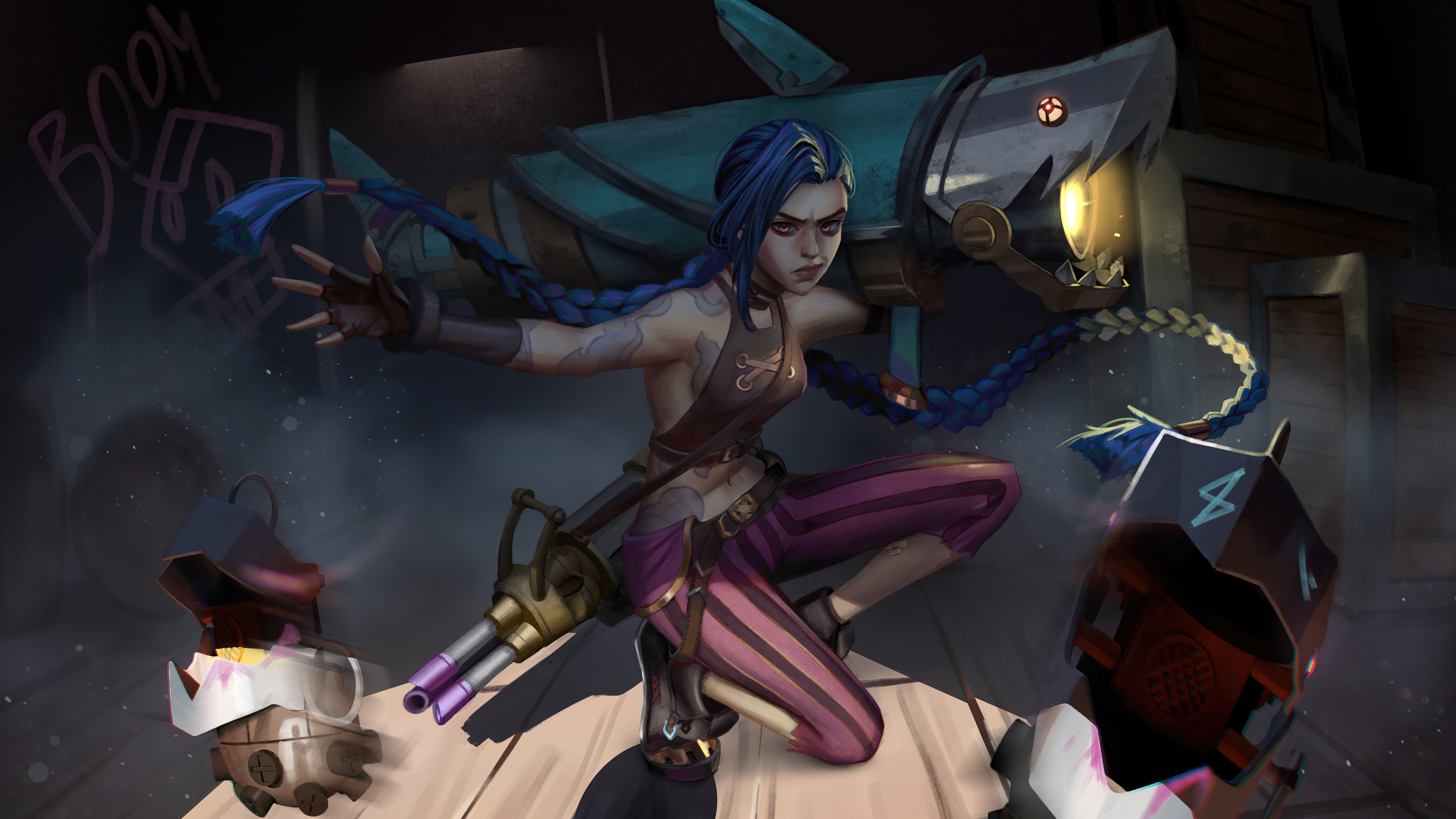 Jinx from League of Legends with Fishbones HD Wallpaper