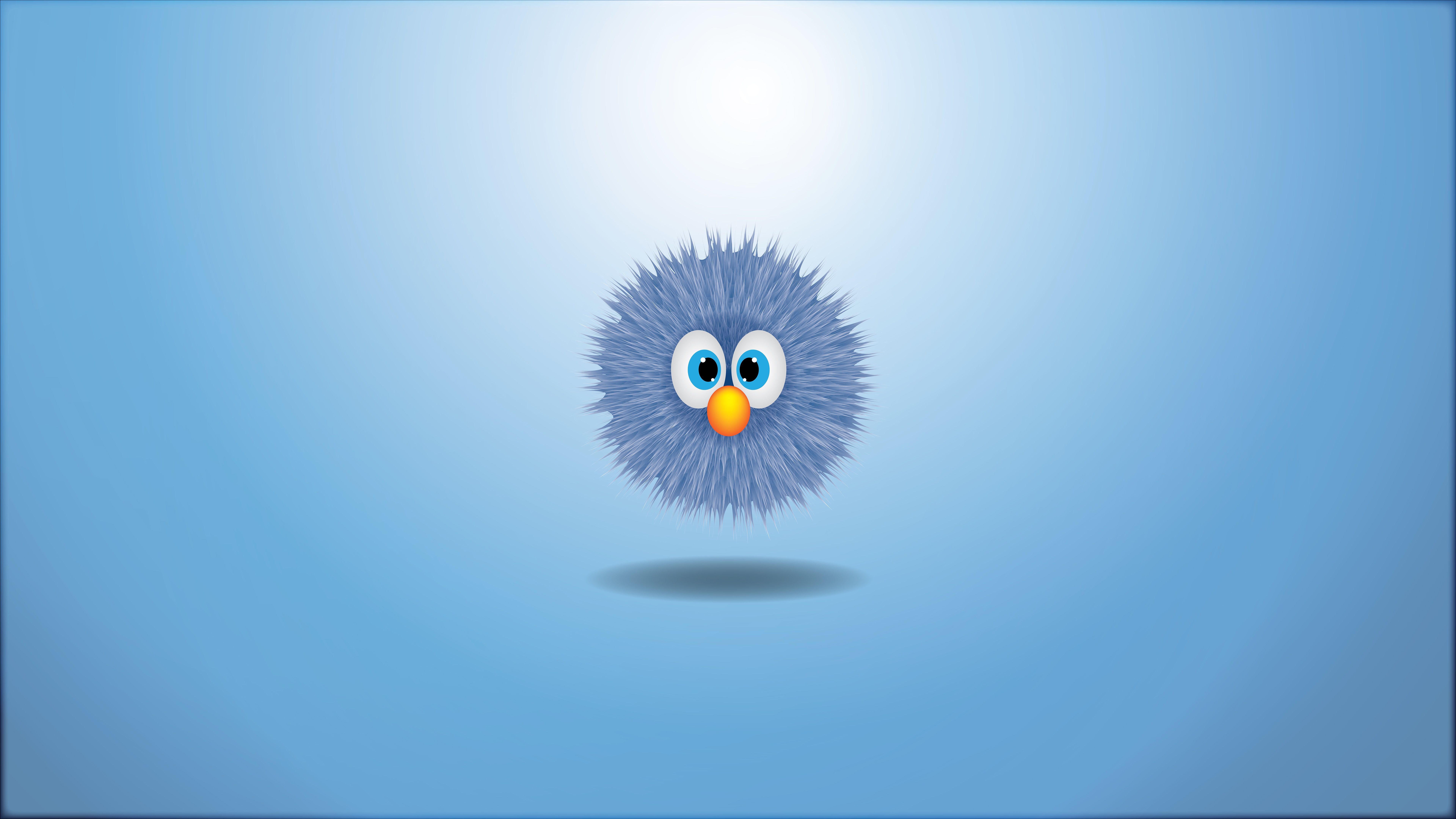 Minimalist blue fluffy creature with big eyes HD Wallpaper