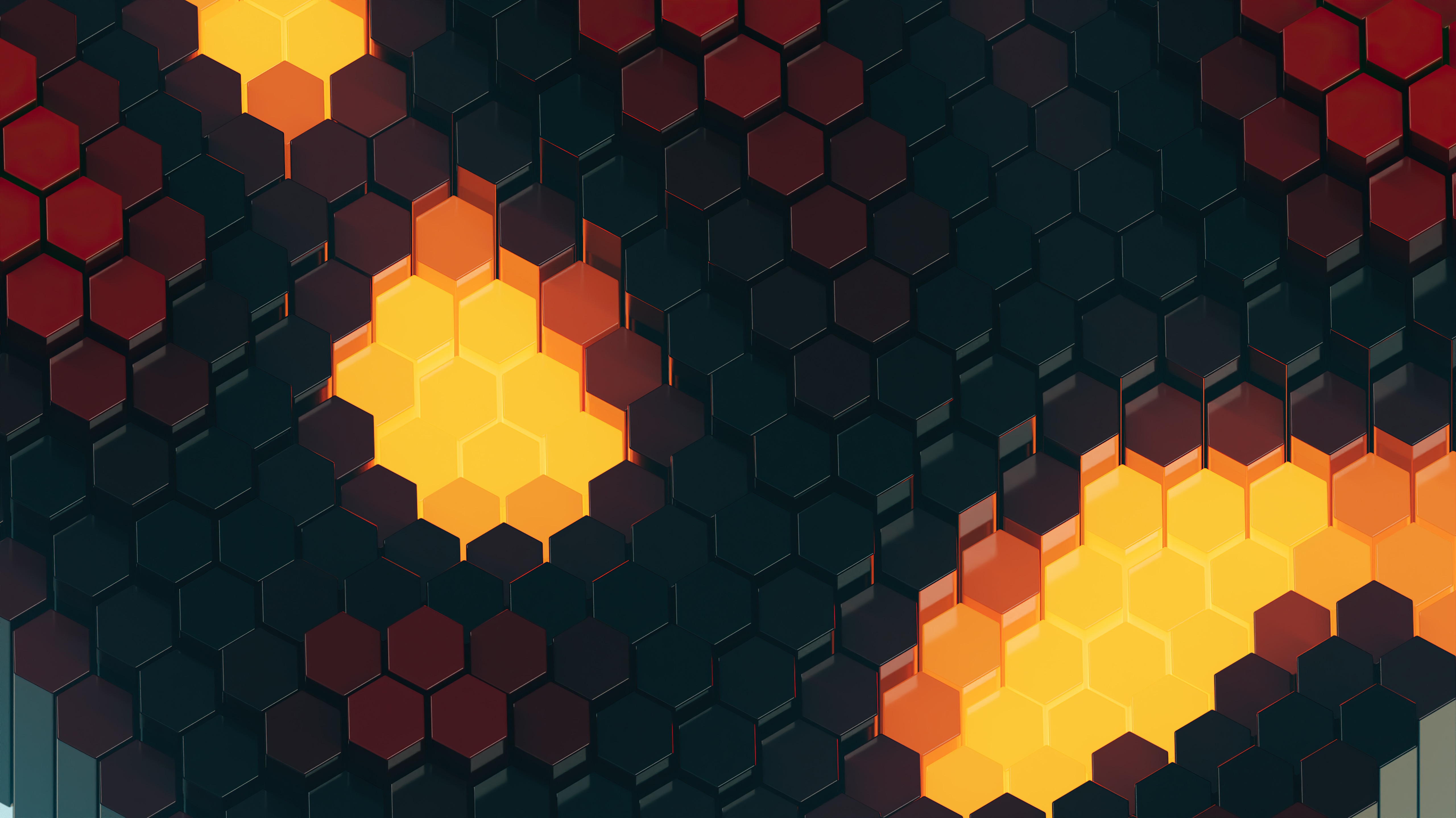 Abstract Hexagonal Pattern with Glowing Yellow and Red Elements HD Wallpaper