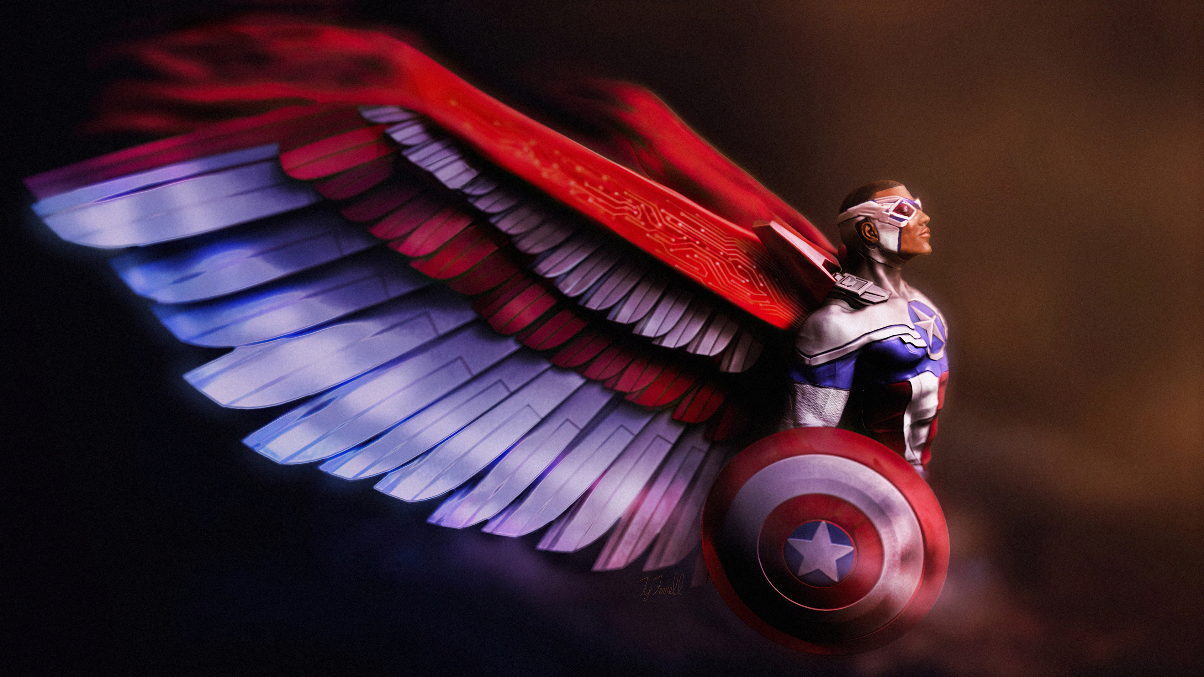 Falcon as Captain America with Wings and Shield HD Wallpaper