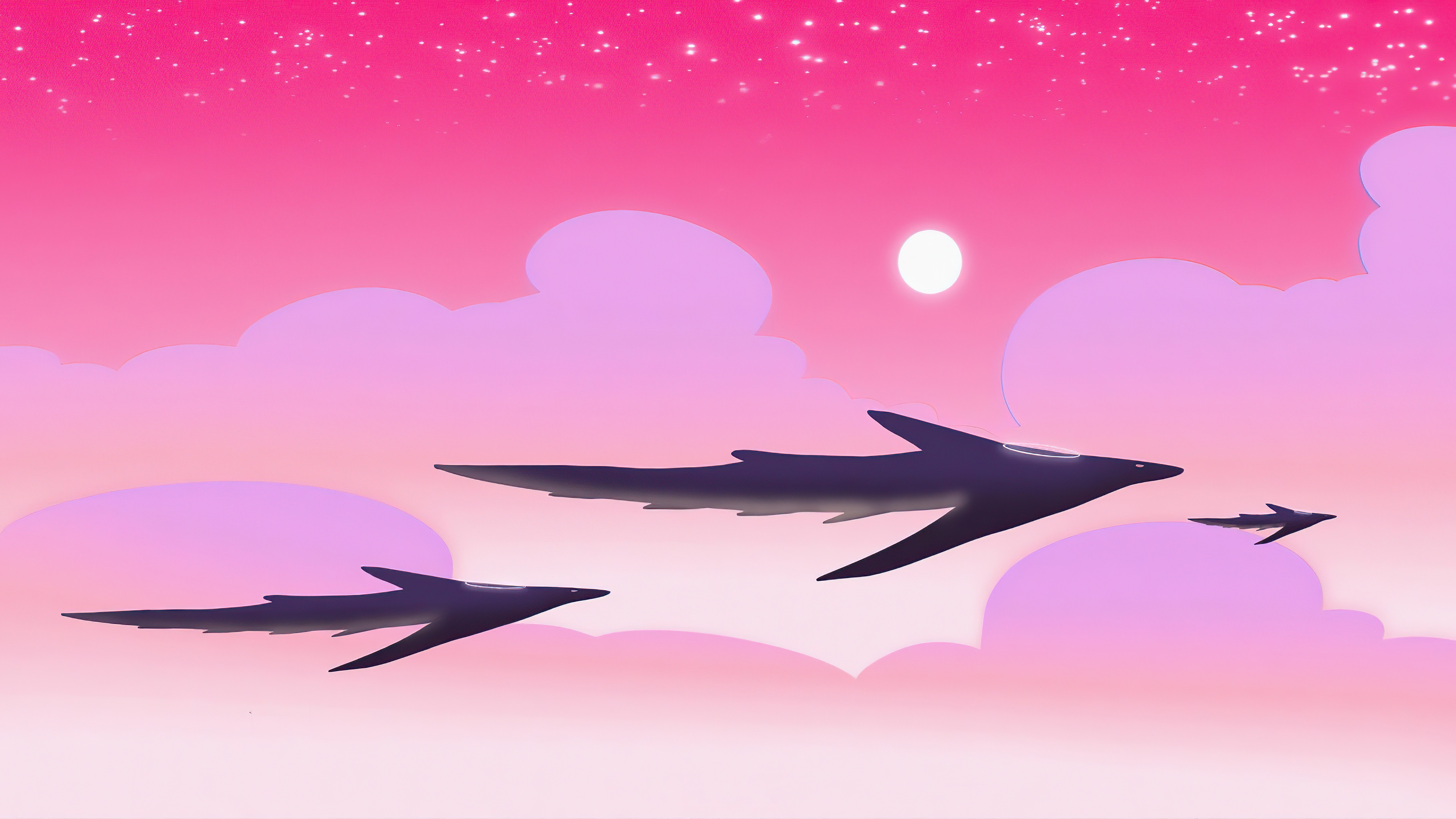 Digital Art of Spaceships in a Pink Sky HD Wallpaper