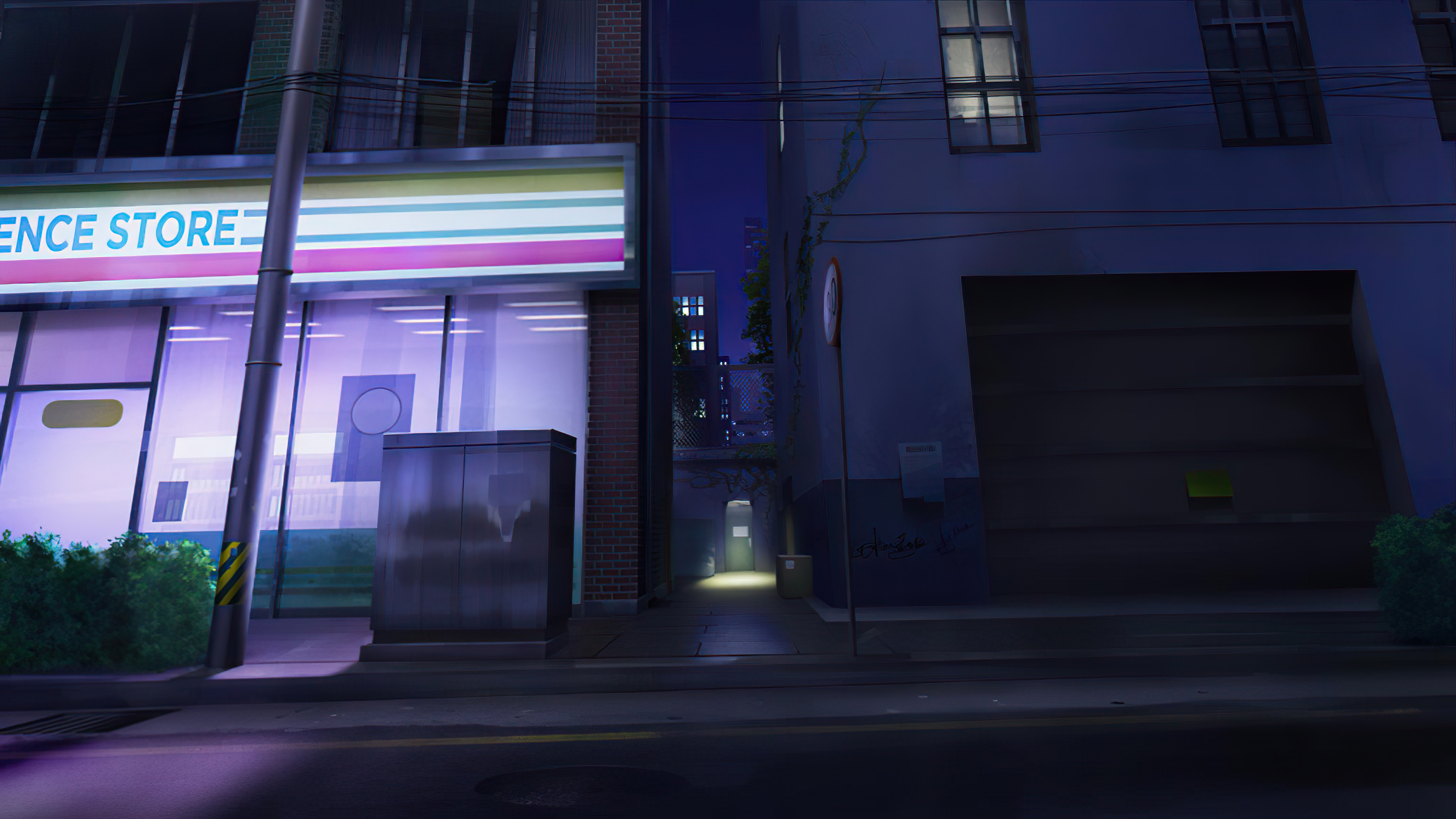 Anime convenience store at night HD Wallpaper
