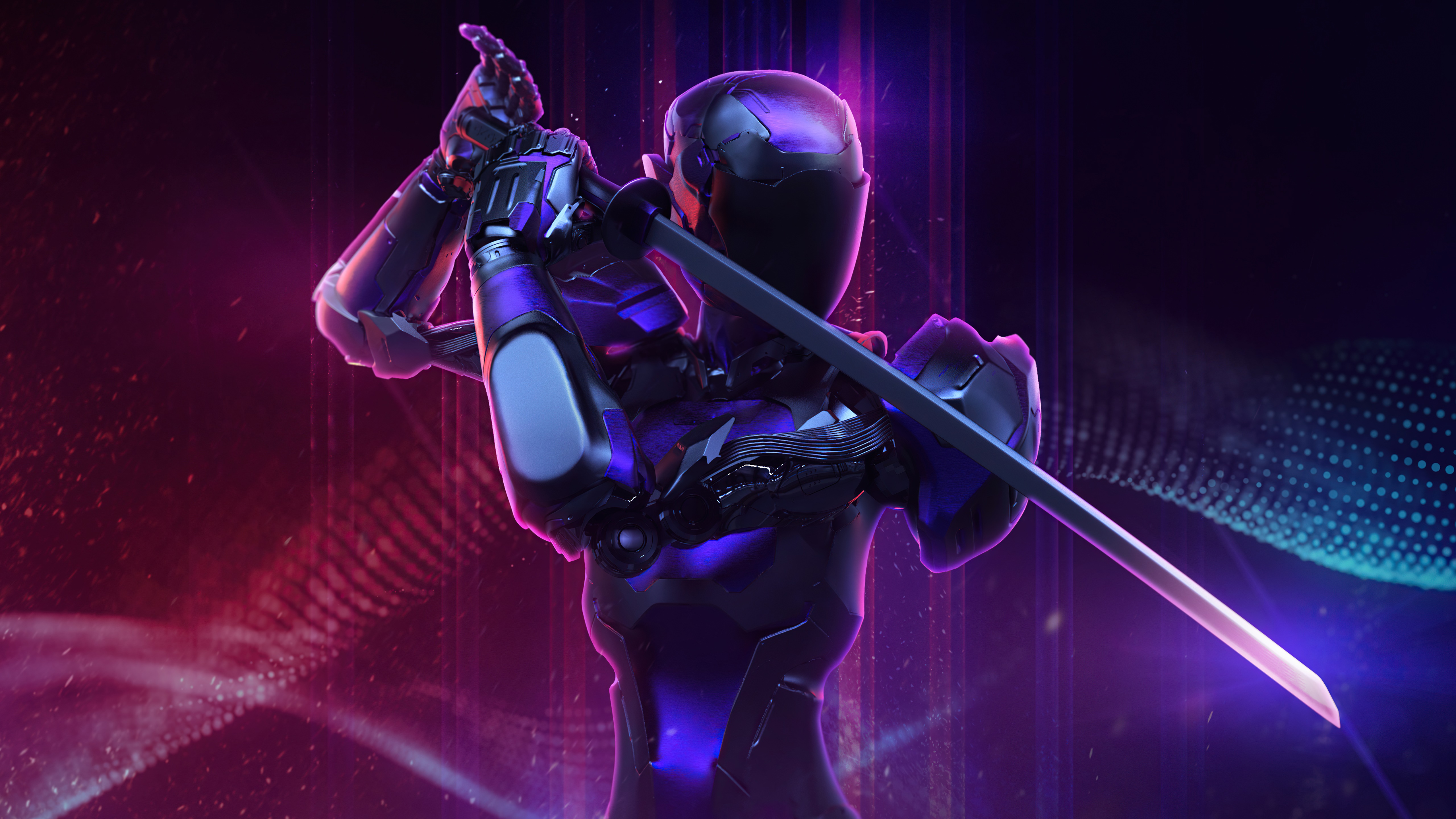 Sci-fi robot warrior with katana HD Wallpaper