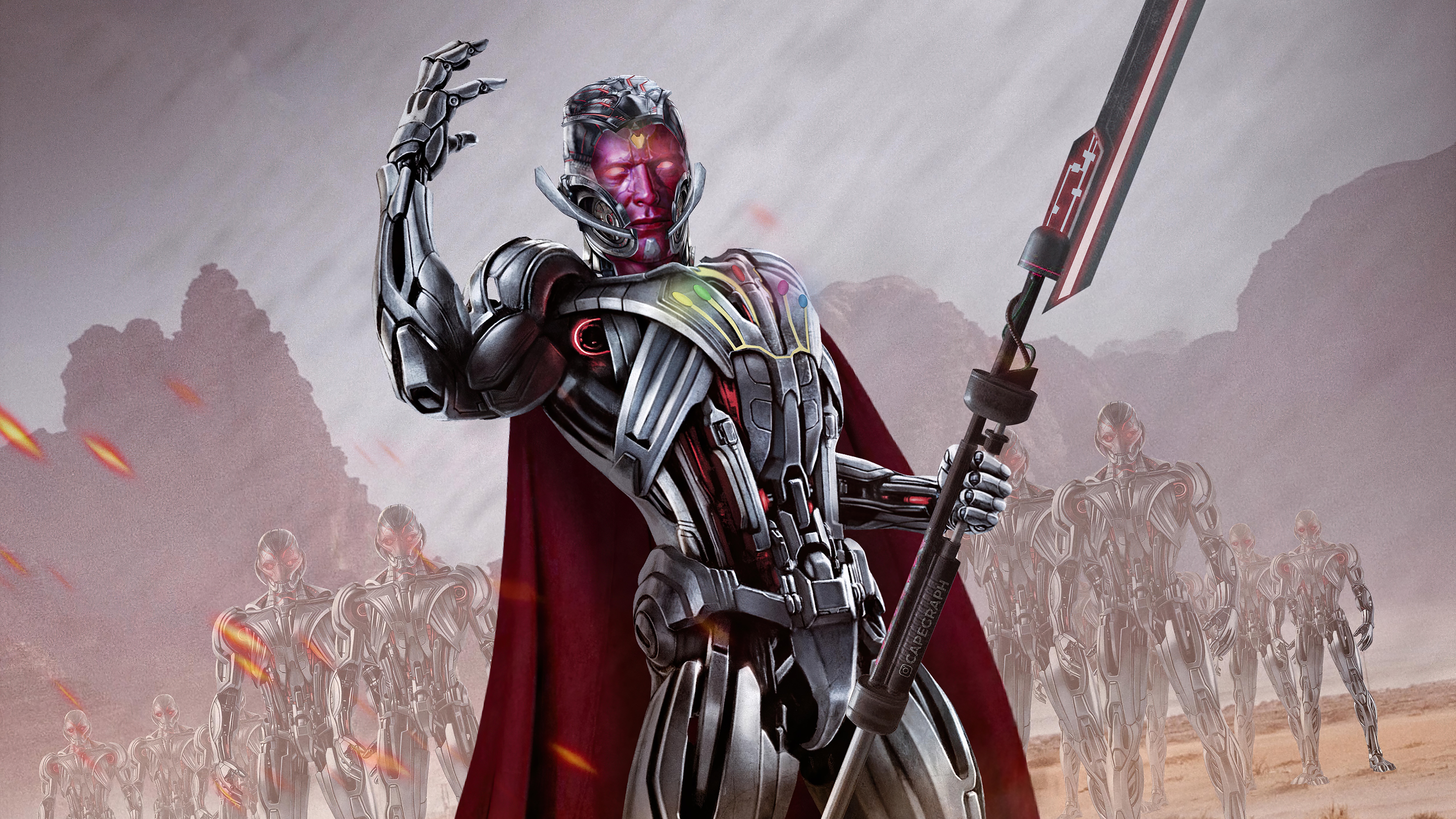 Vision from Marvel with Ultron army HD Wallpaper