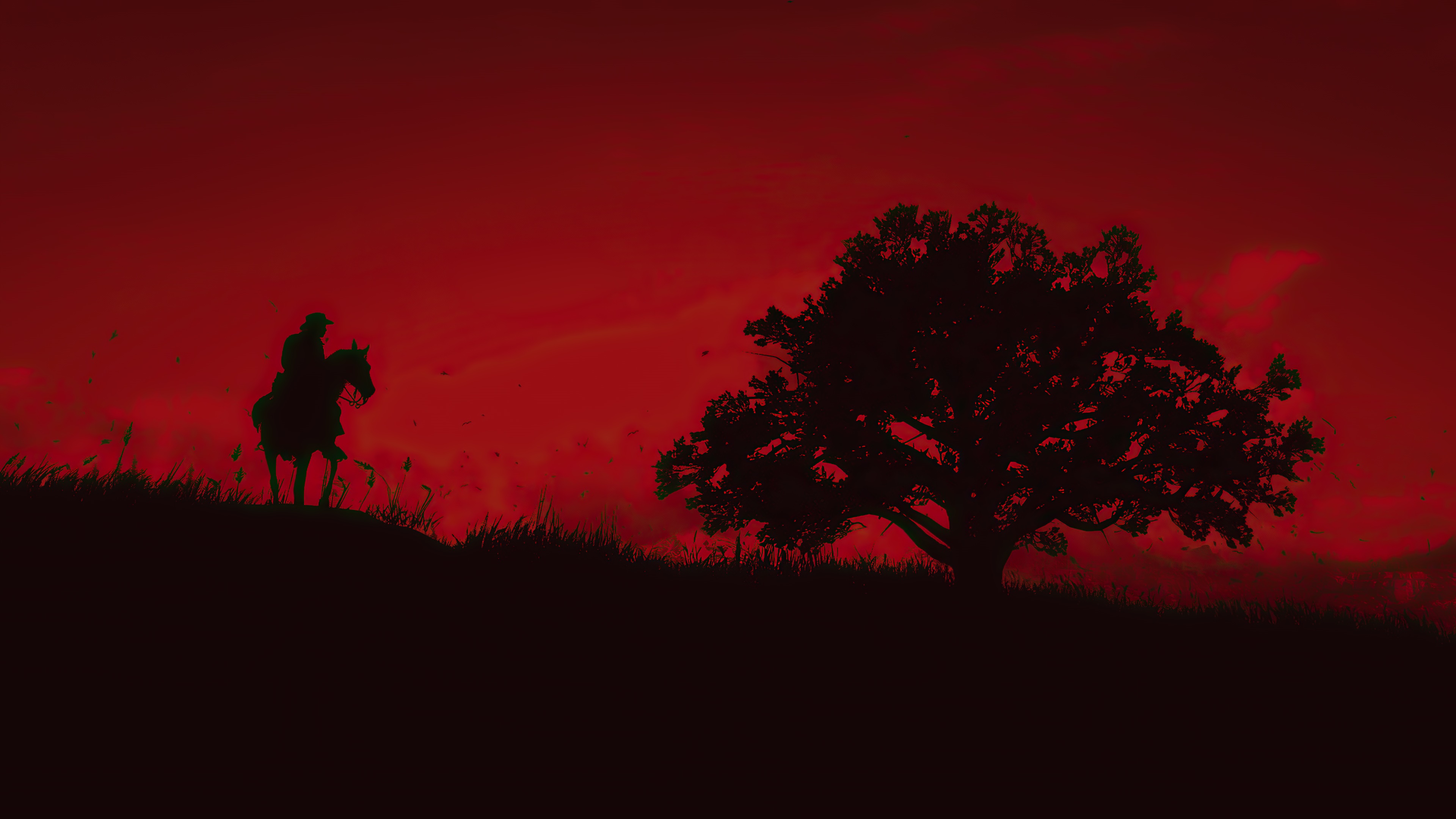 Silhouette of a person on horseback near a tree HD Wallpaper