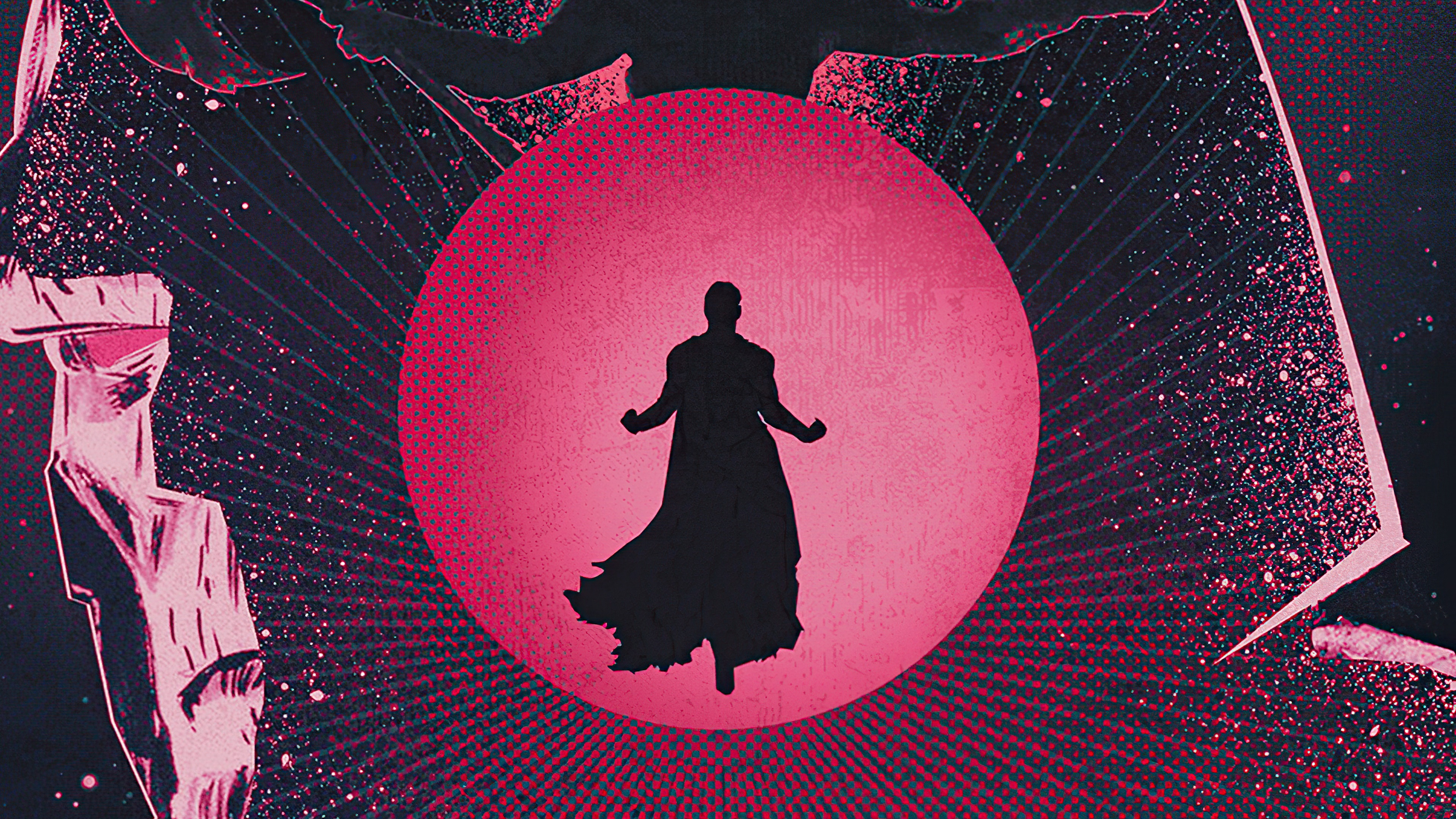 Superman silhouette against a pink circle HD Wallpaper