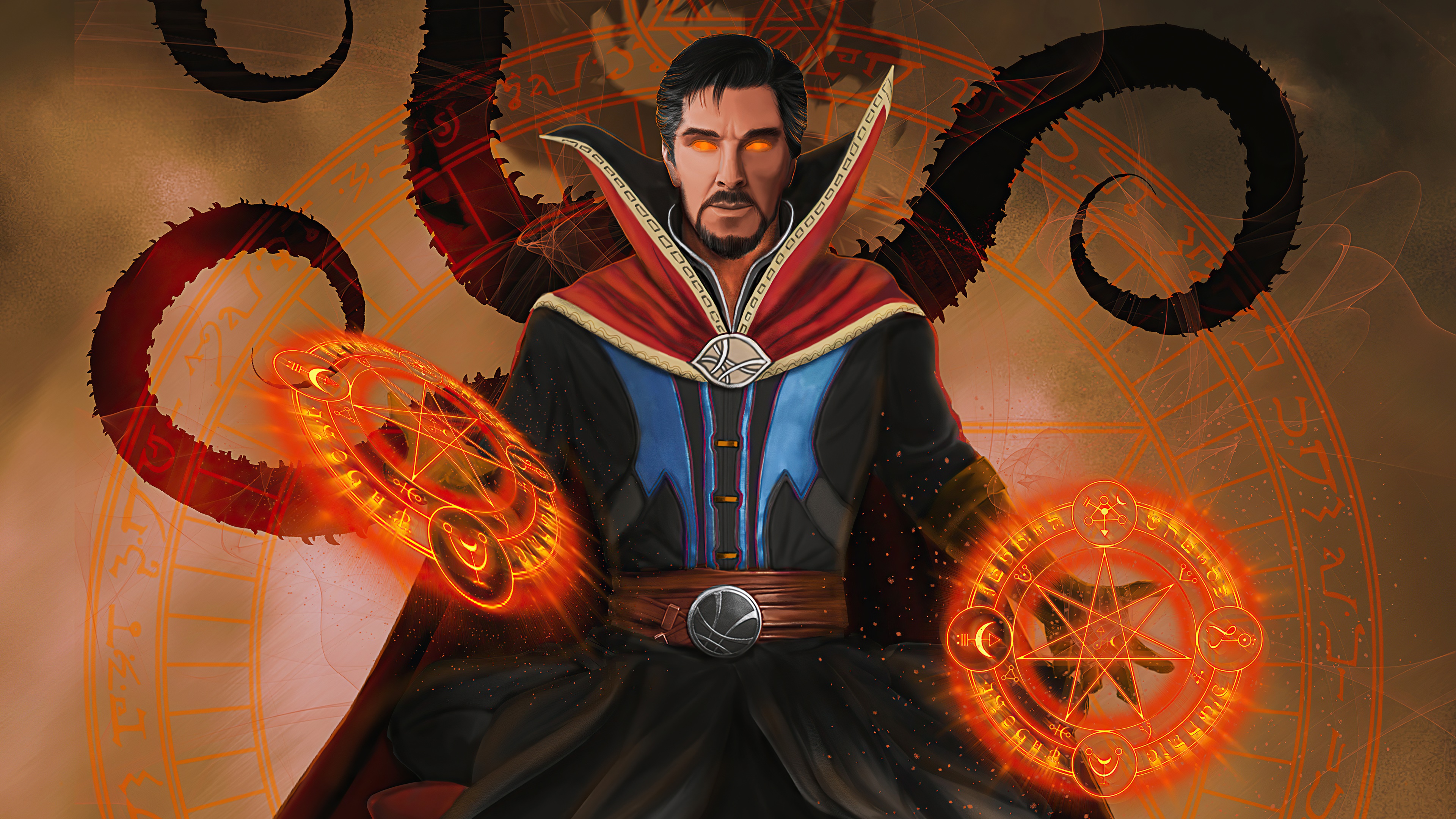 Doctor Strange casting spells with tentacles behind him HD Wallpaper