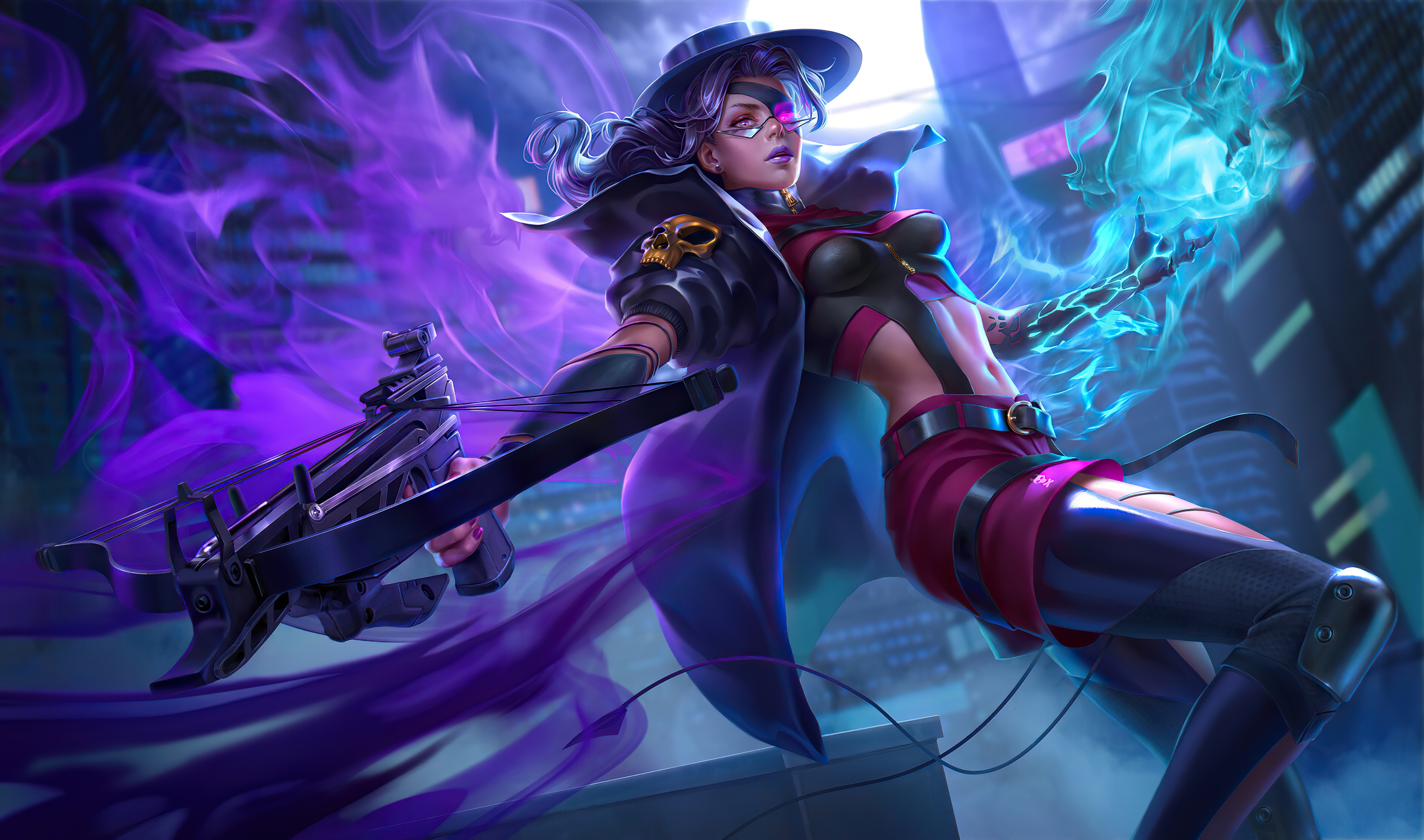 Woman with crossbow and magic HD Wallpaper