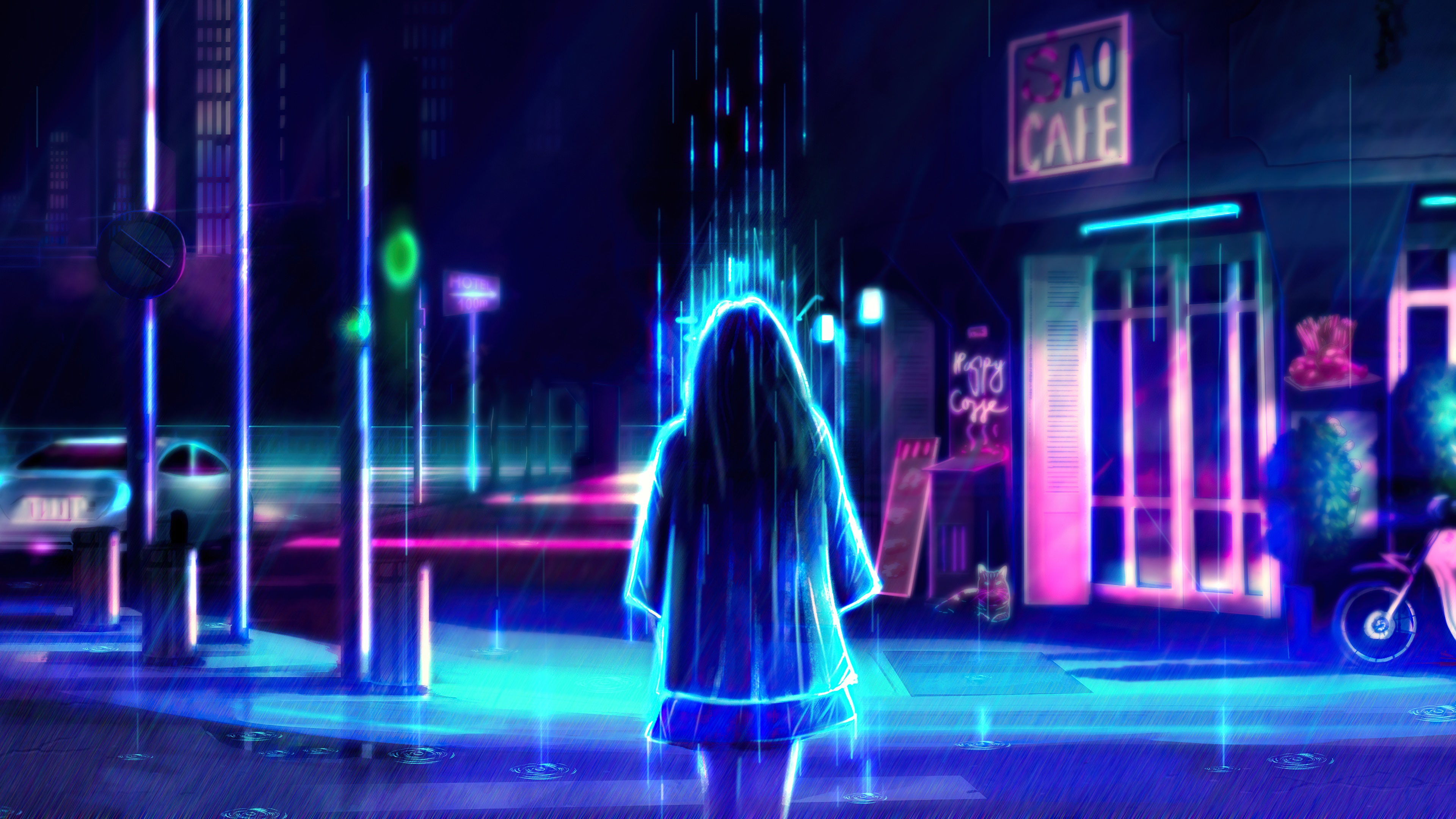 Girl in Neon City HD Wallpaper