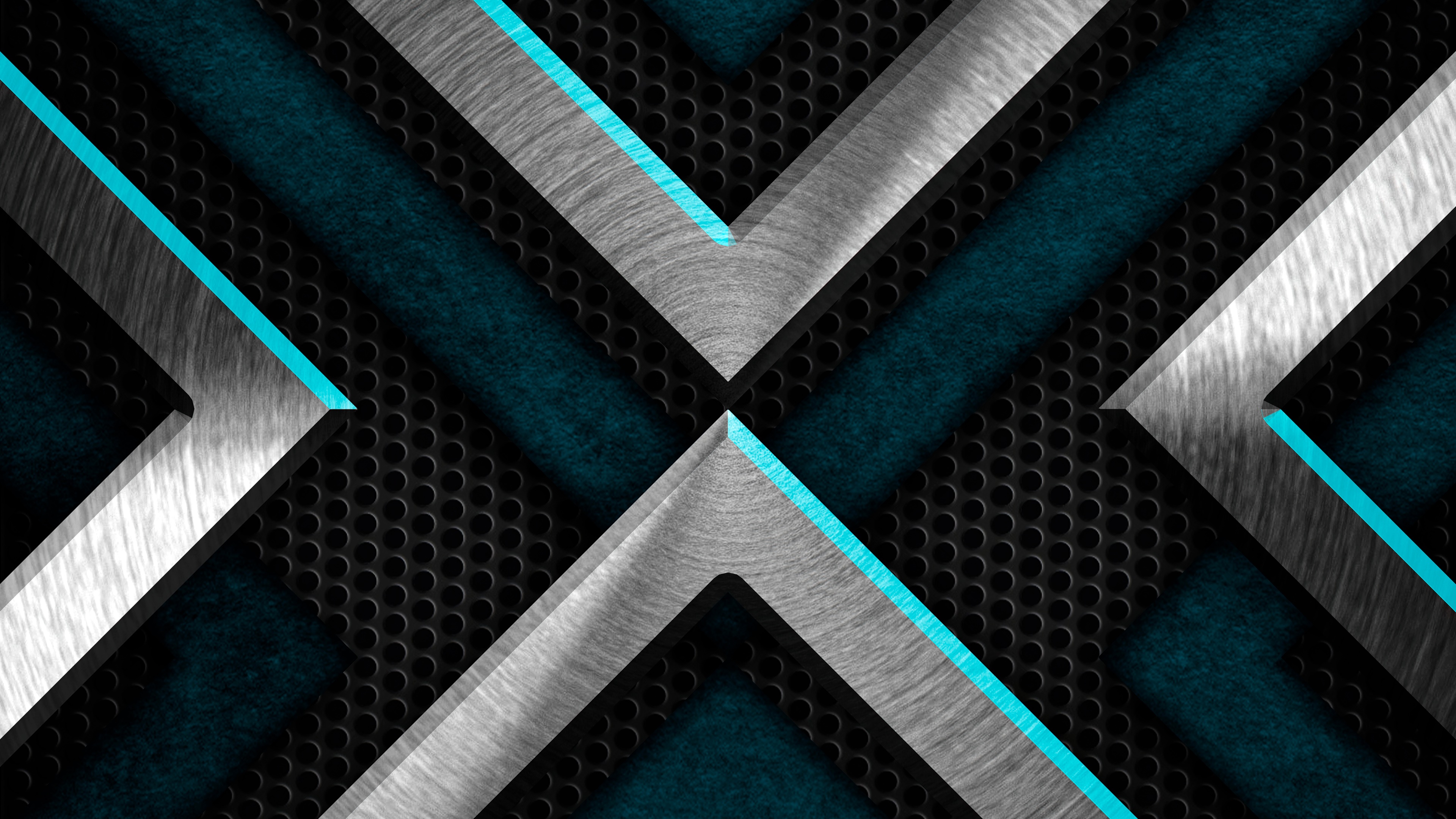 Abstract digital art with teal and silver geometric shapes HD Wallpaper