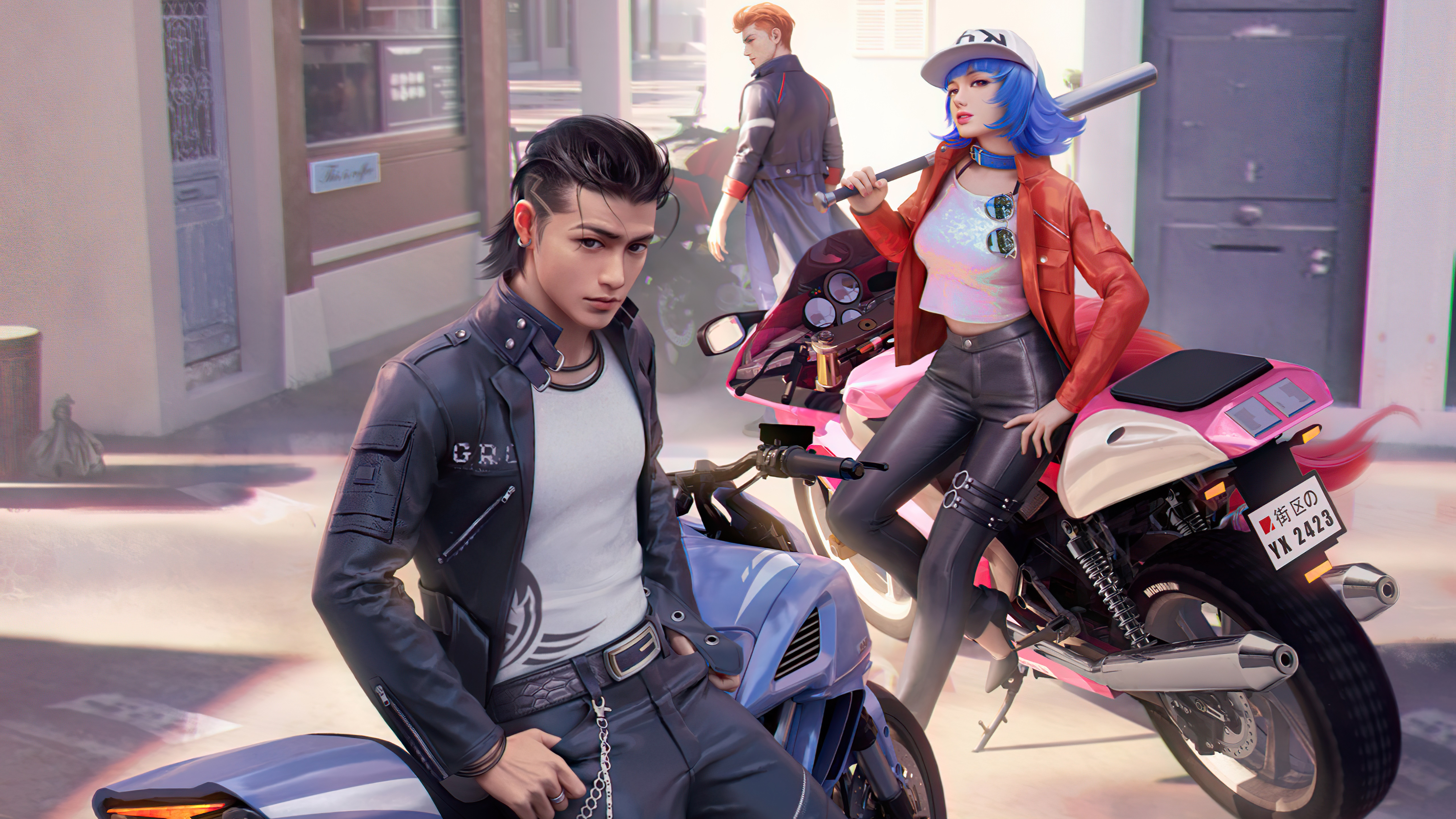 Artwork of bikers with motorcycles HD Wallpaper