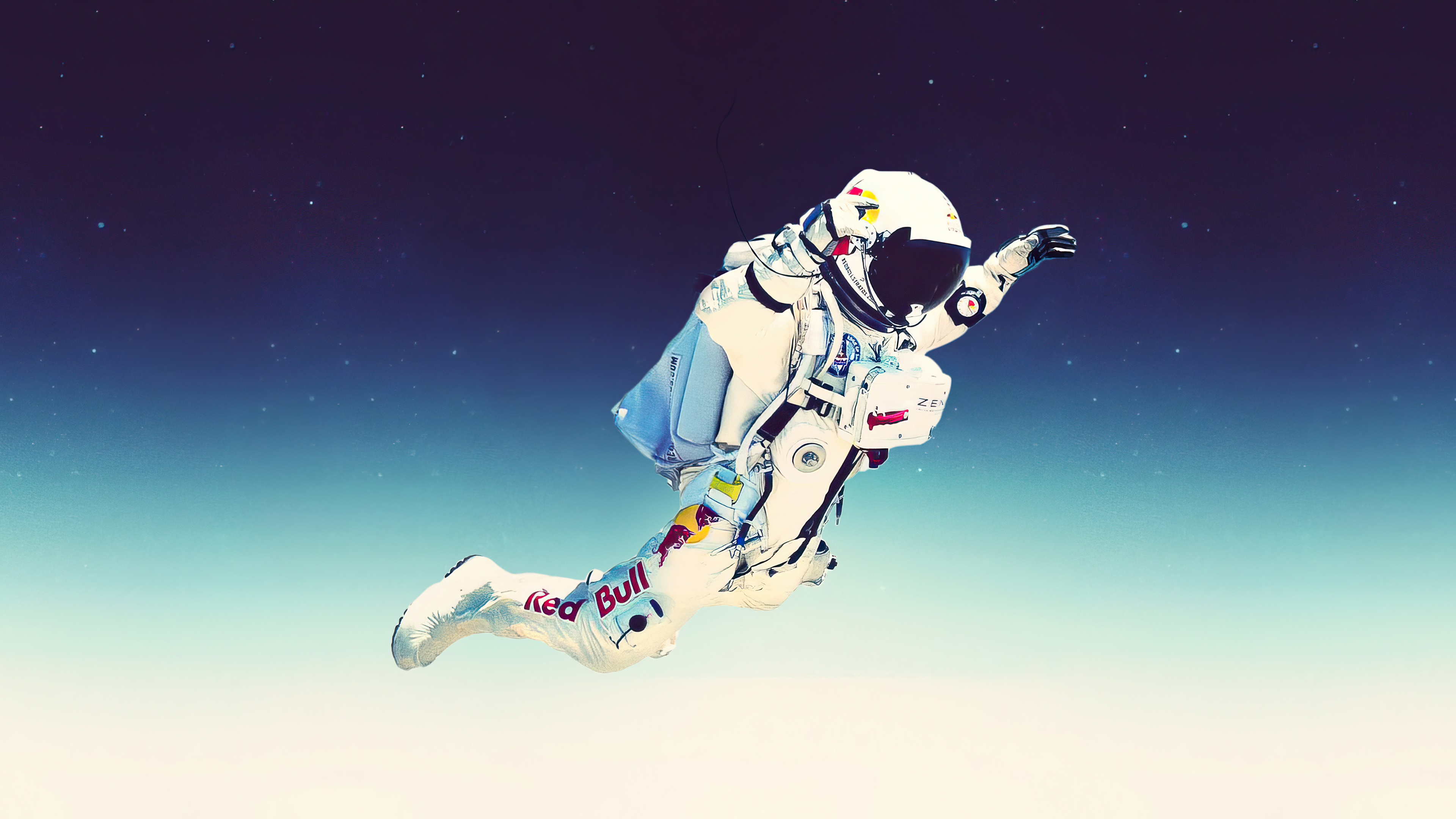 Astronaut in Red Bull suit skydiving HD Wallpaper