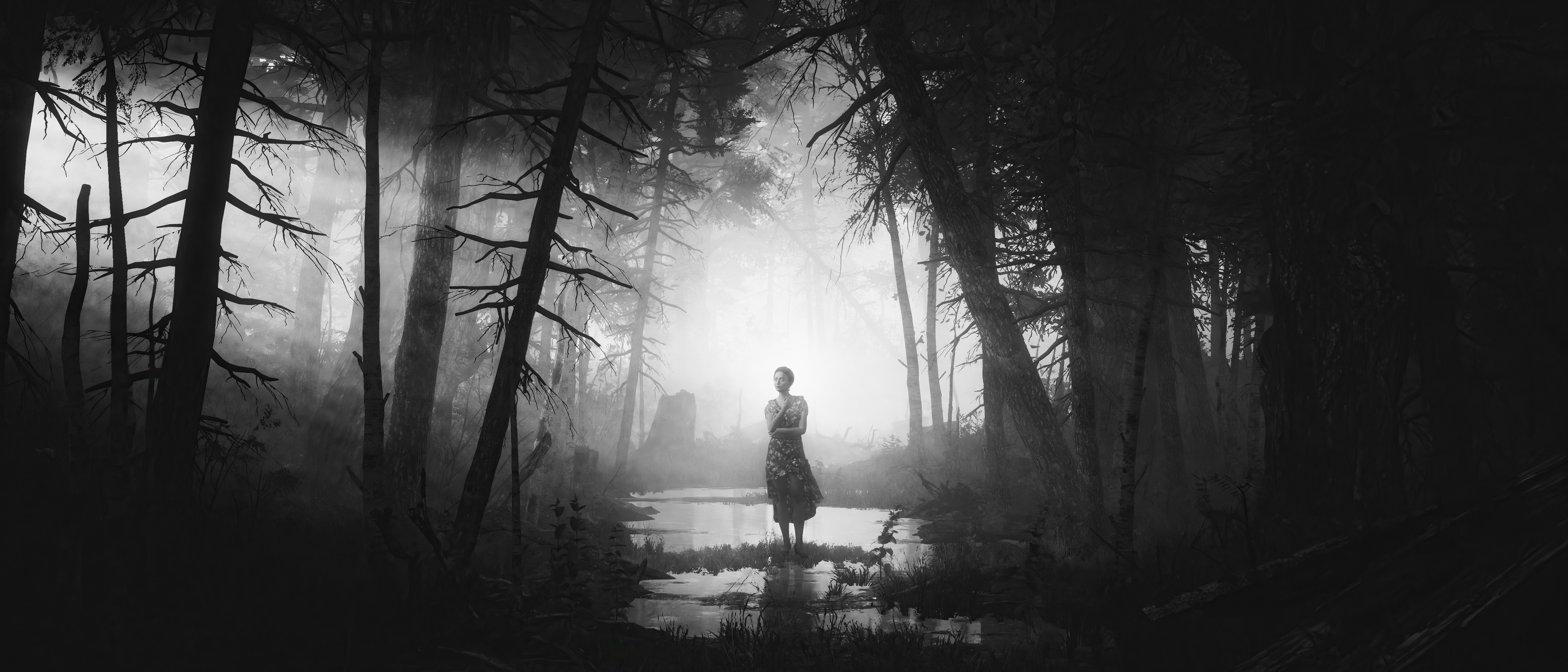 Woman in a foggy forest from Chernobylite HD Wallpaper