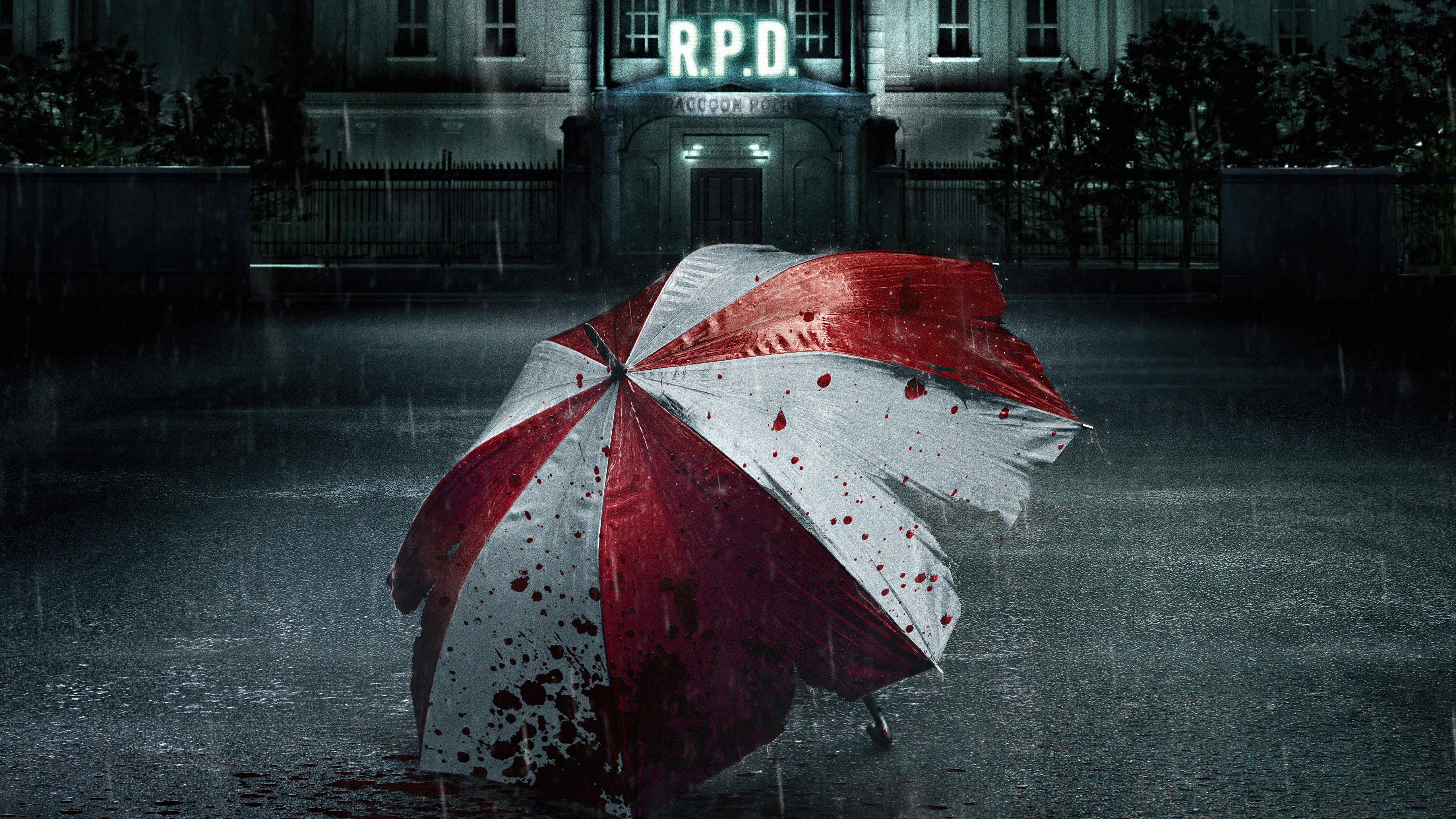 Resident Evil Umbrella Corp R.P.D. in Rain HD Wallpaper