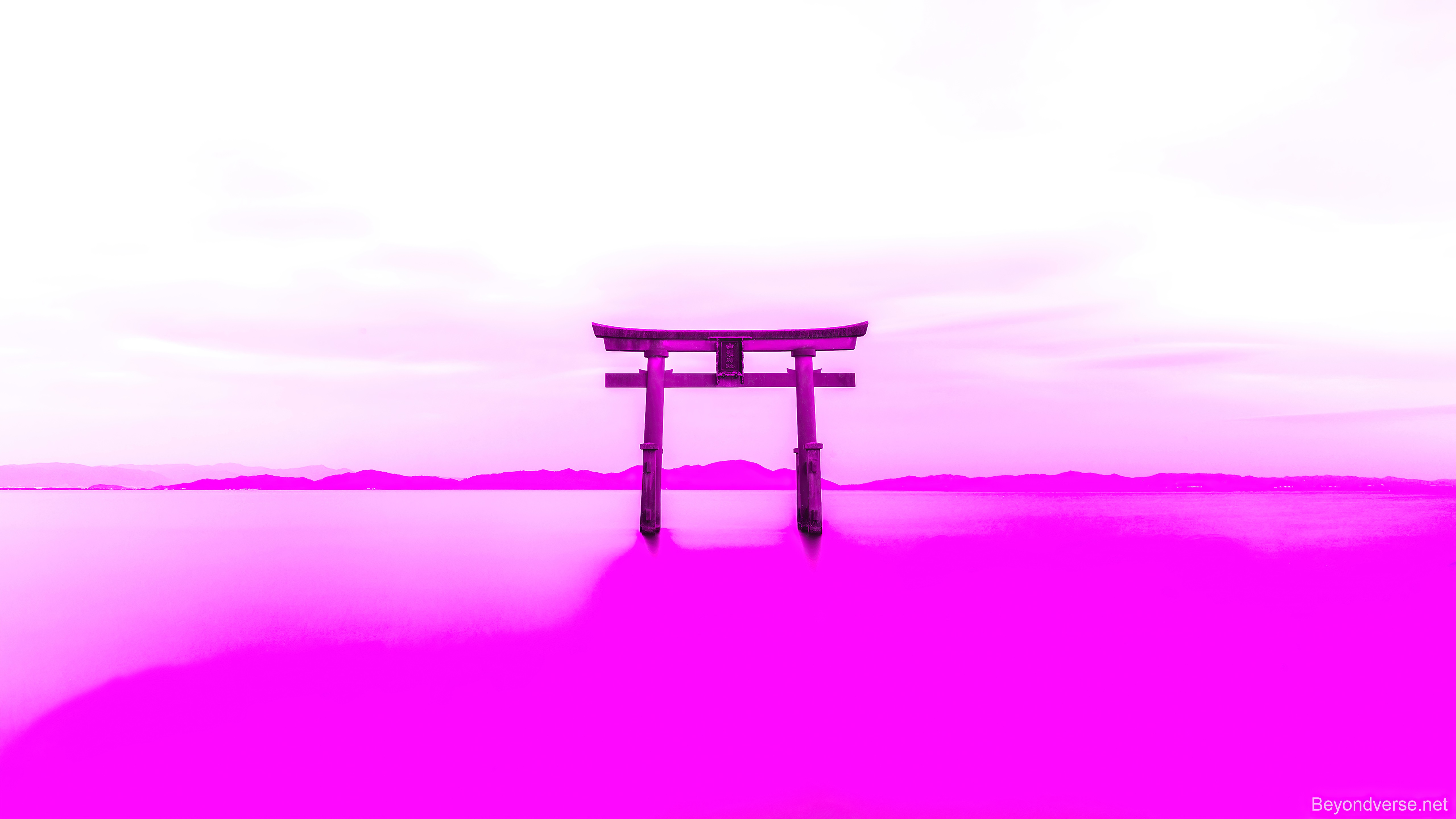 Minimalist Torii gate in pink water HD Wallpaper