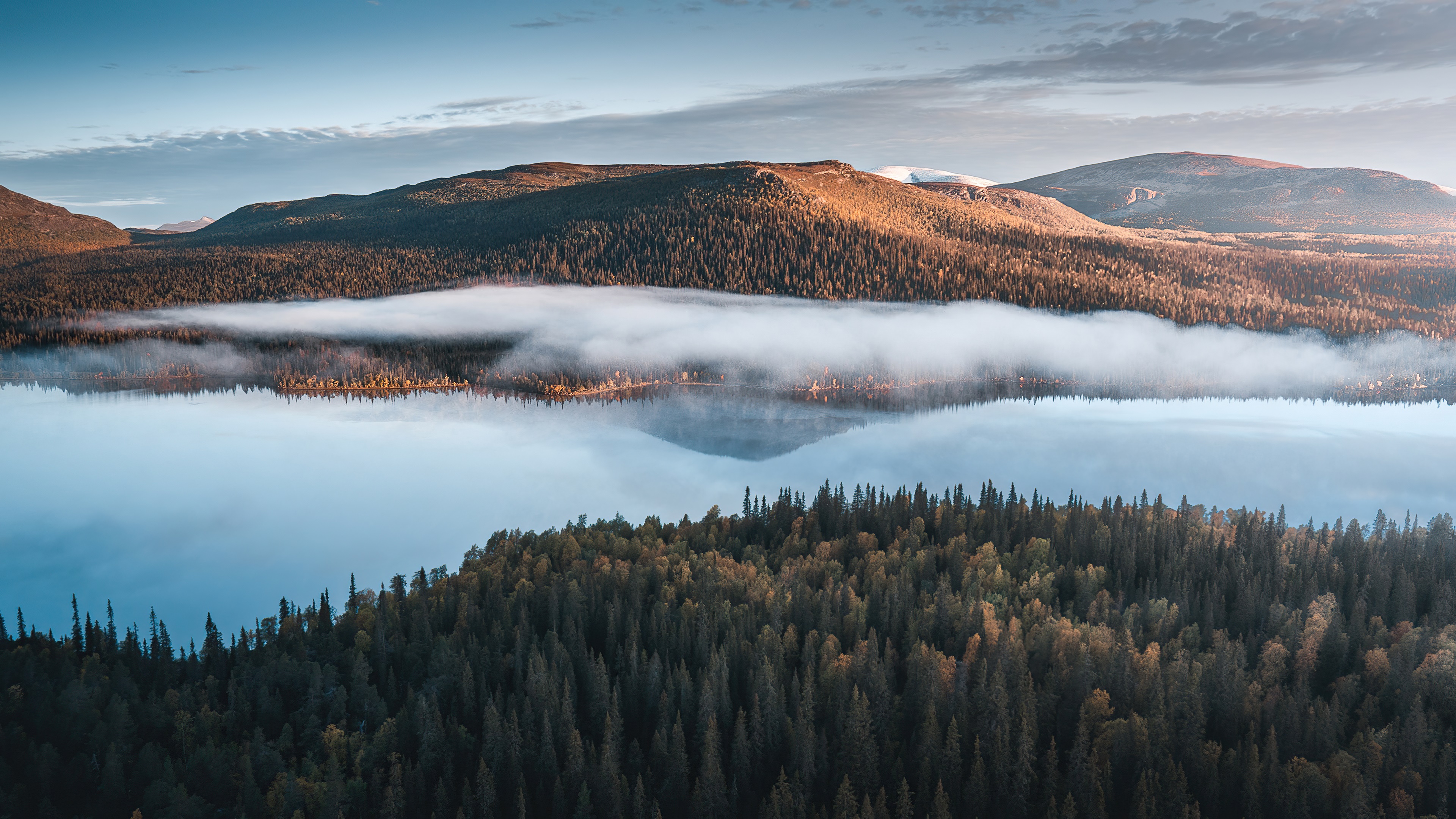 Misty lake and forest mountains landscape 4K HD Wallpaper