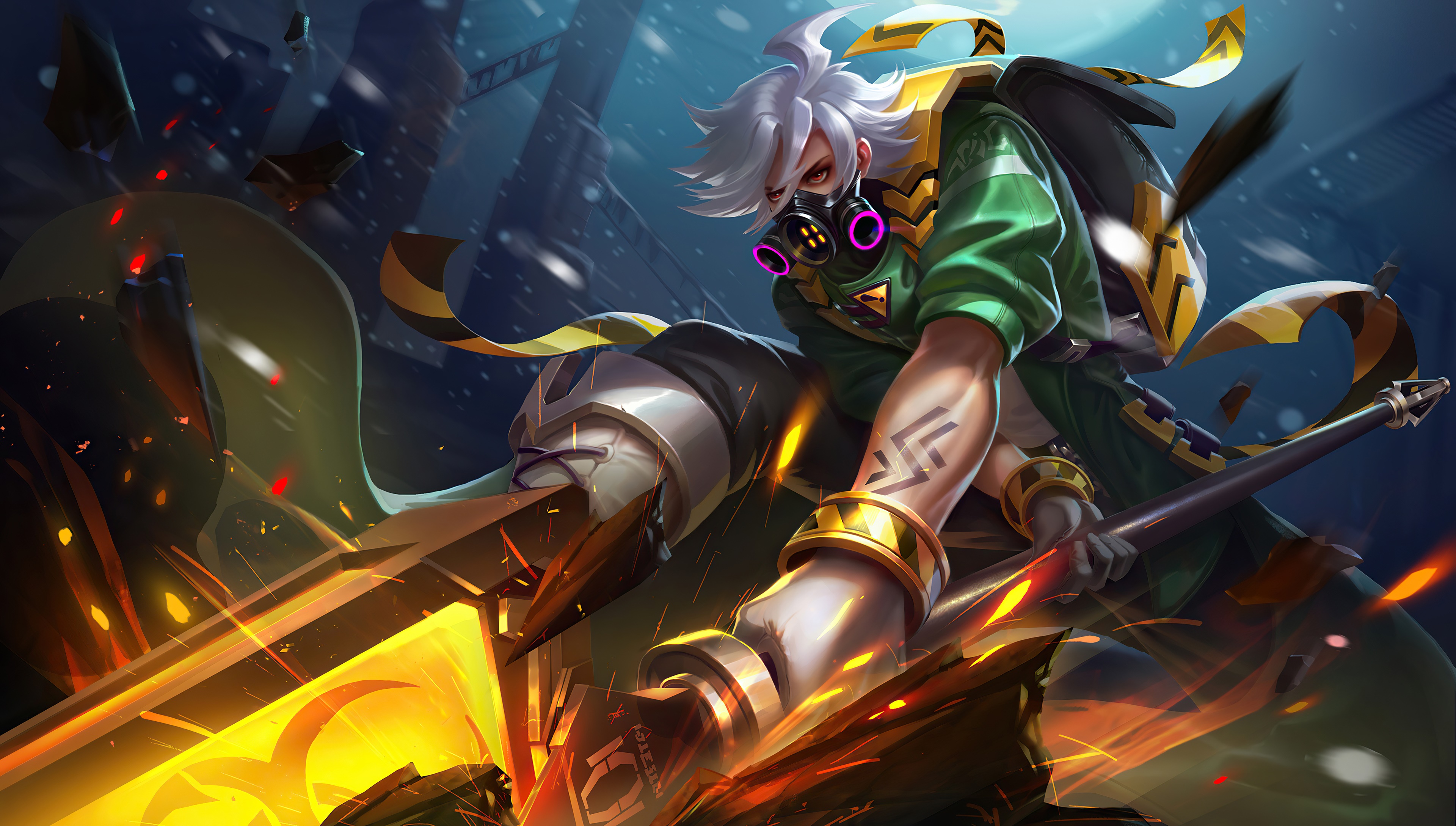 Character from League of Legends with a weapon HD Wallpaper