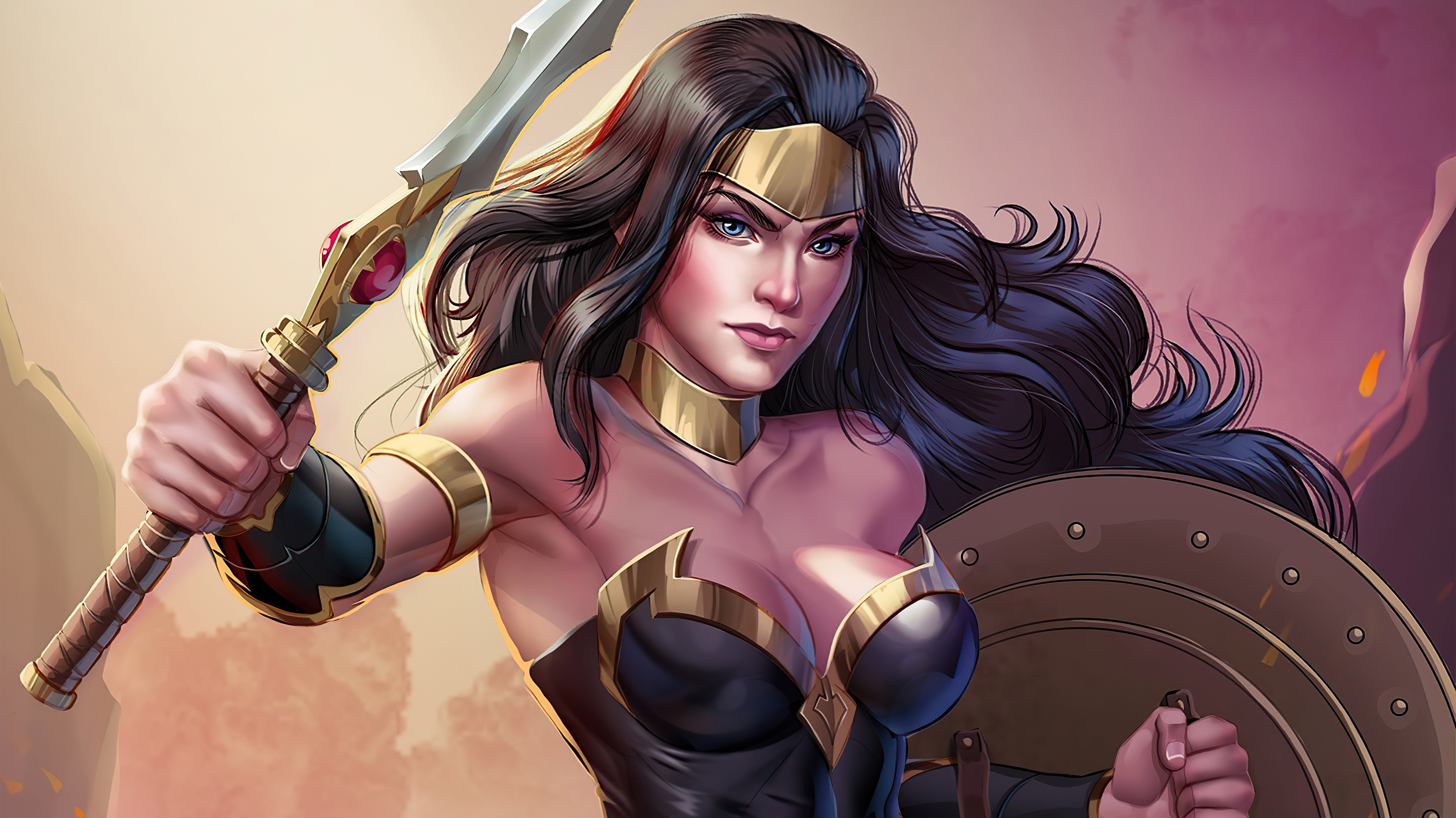 Wonder Woman with Sword and Shield HD Wallpaper