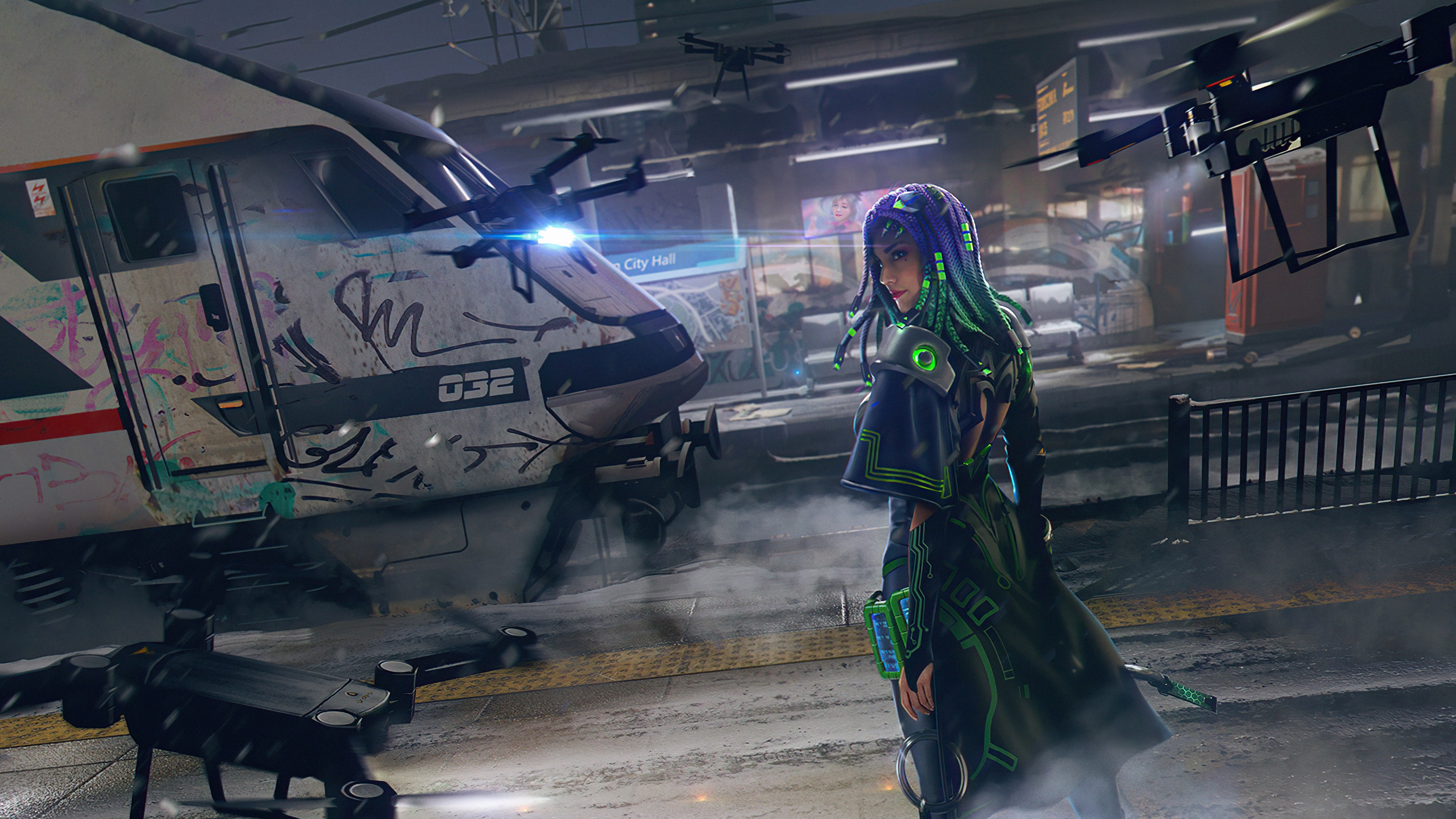 Character from Garena Free Fire with drones and train HD Wallpaper