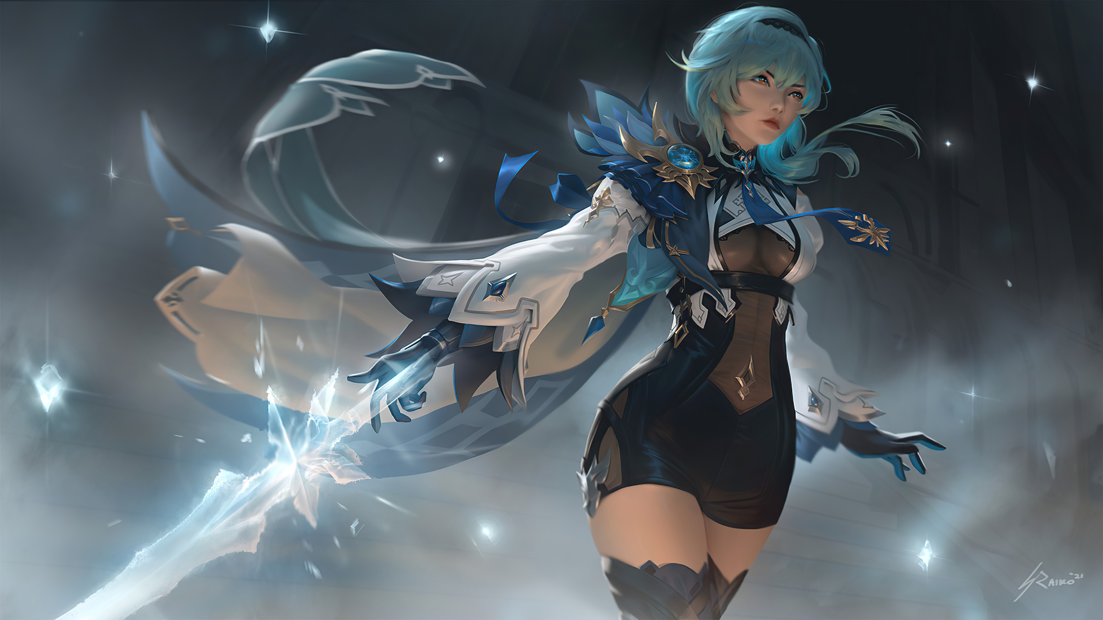 Eula from Genshin Impact with a sword HD Wallpaper