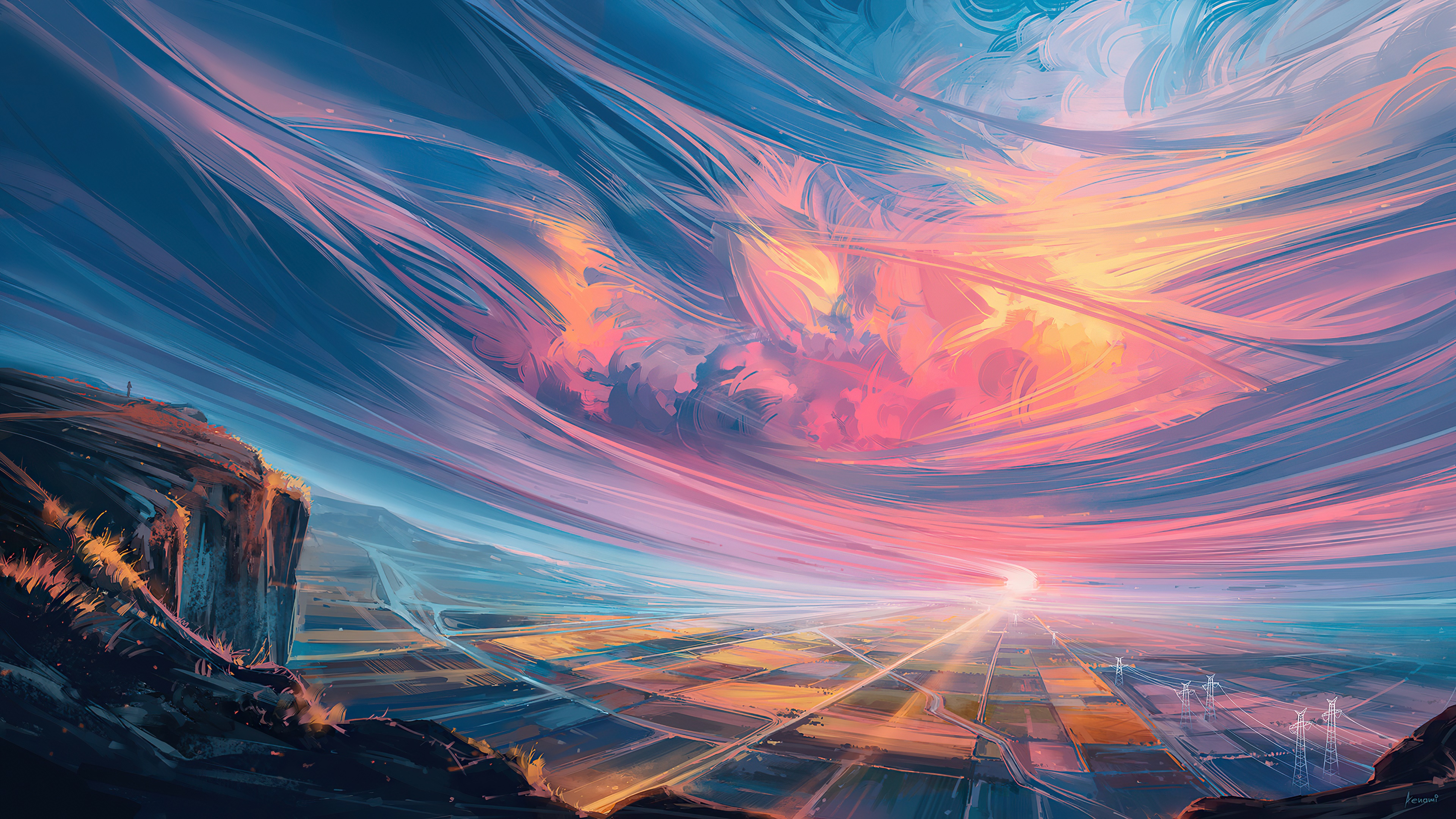 Digital art with dramatic sky and landscape HD Wallpaper