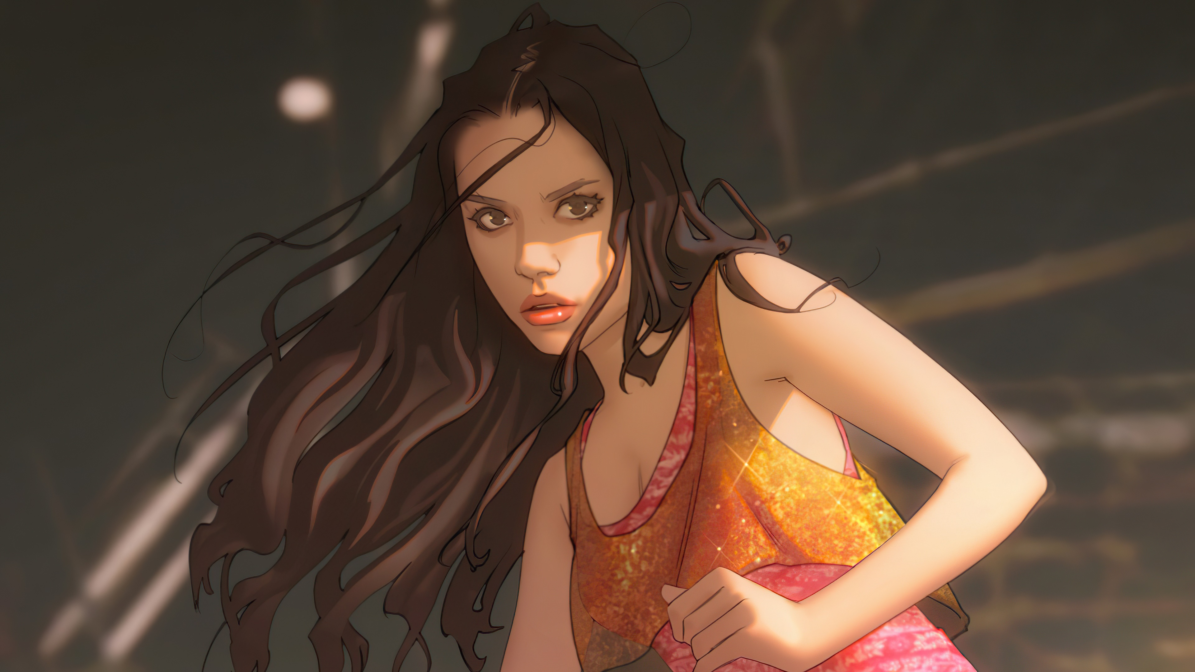 Artwork of a woman with long dark hair HD Wallpaper