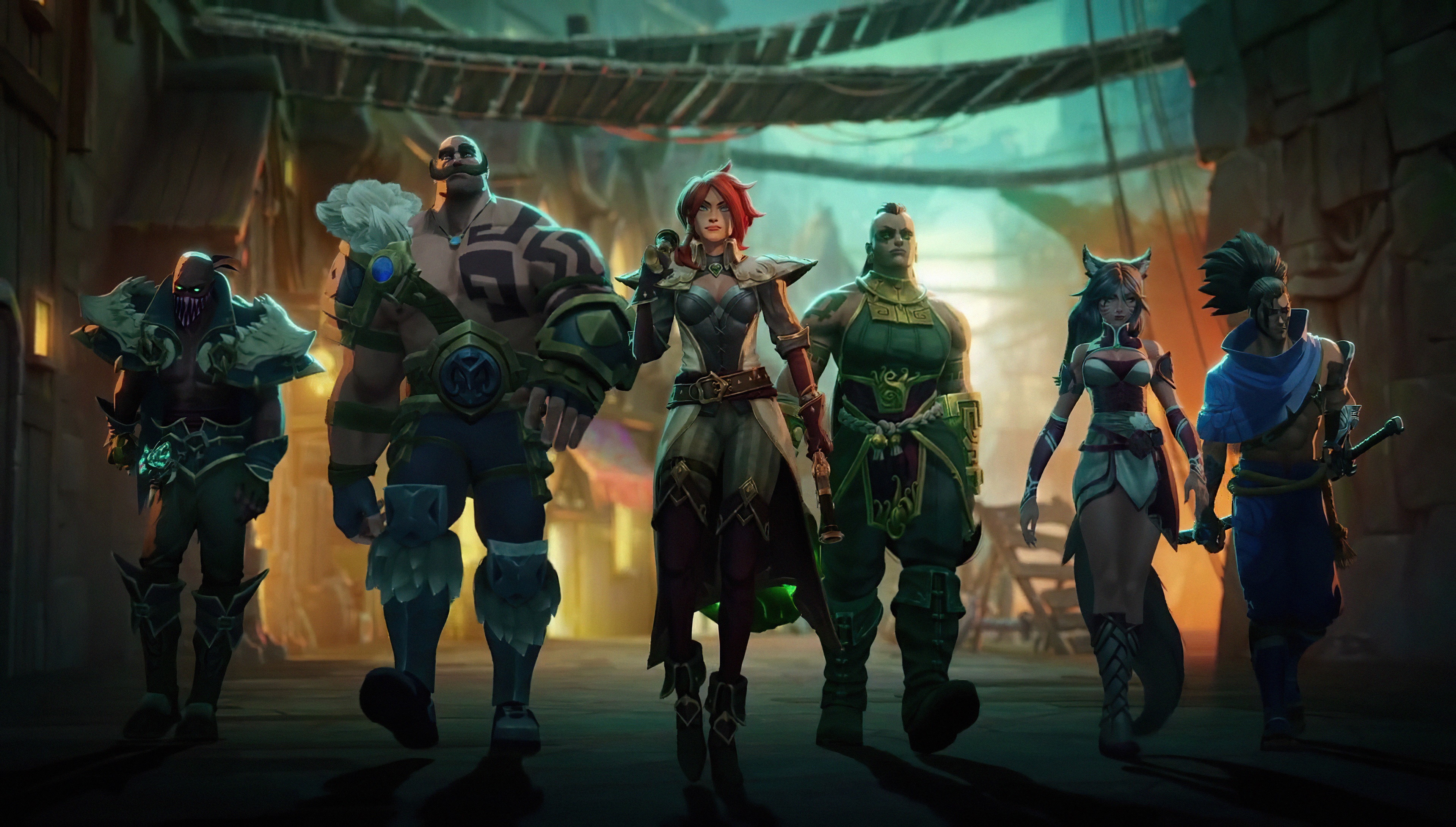 League of Legends characters in a street HD Wallpaper