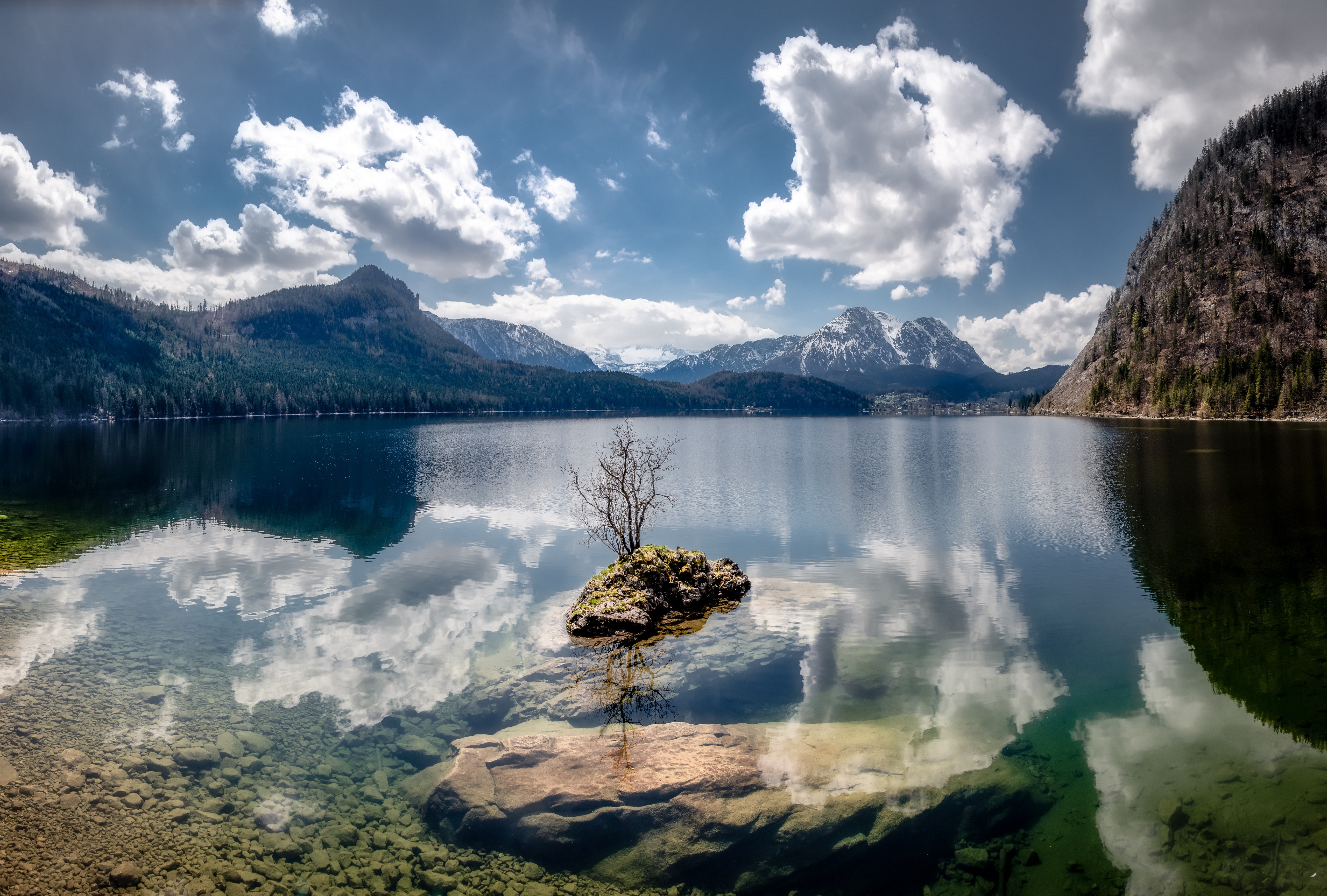 Lake Altaussee, Austria with Mountains and Clouds HD Wallpaper