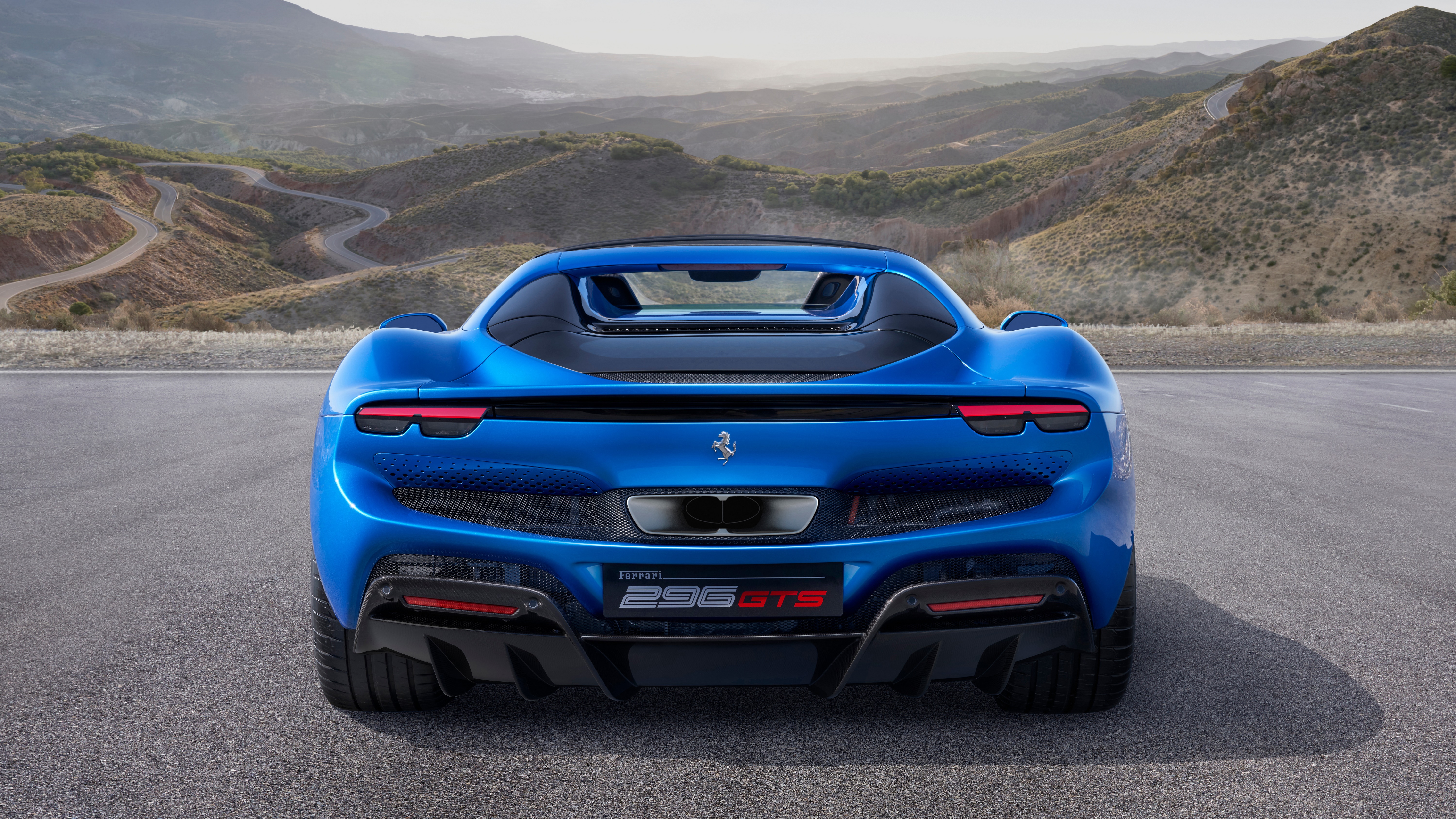 Ferrari 296 GTS Roadster Blue Metallic Back View HD Wallpaper