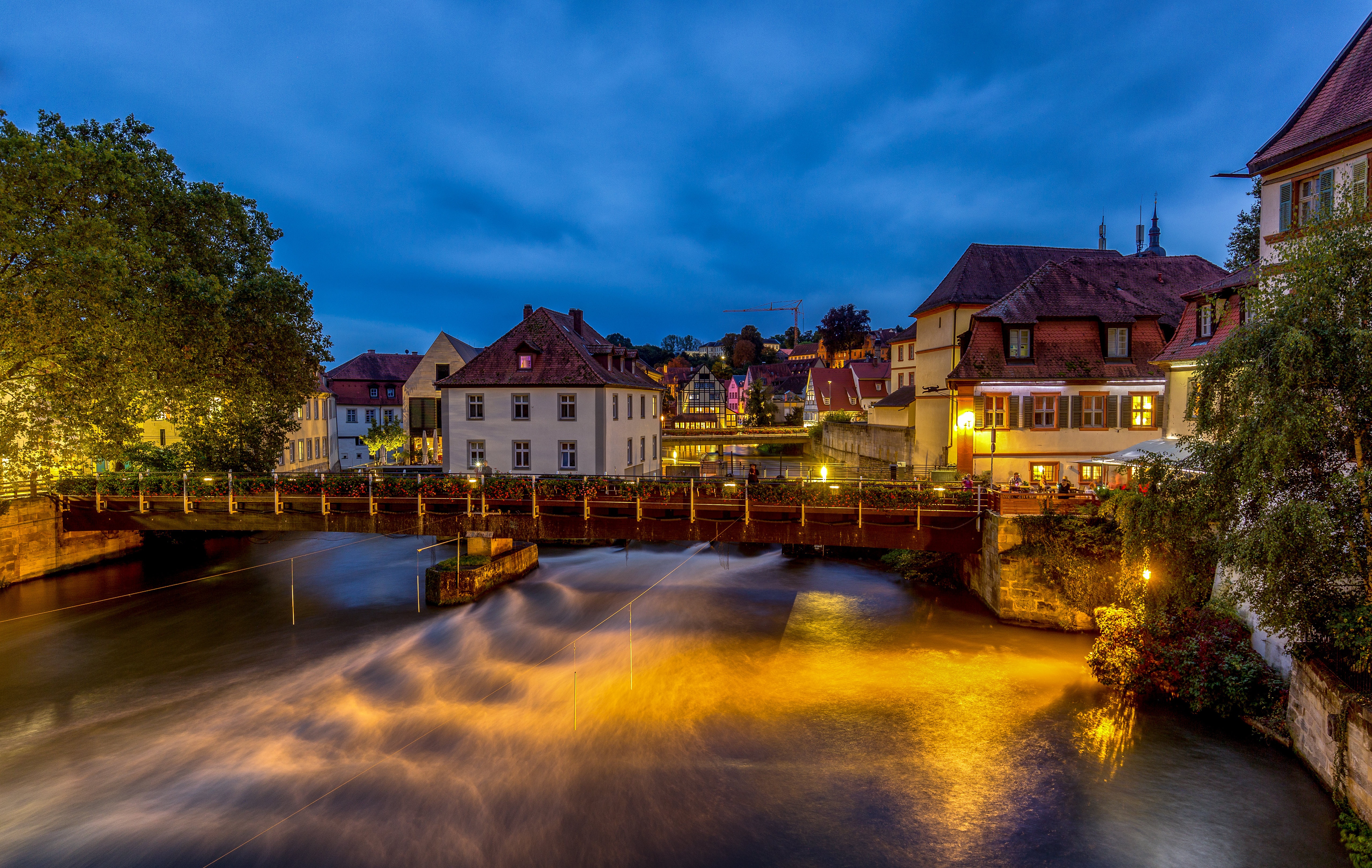 Bamberg, Germany at Dusk with River and Bridge HD Wallpaper