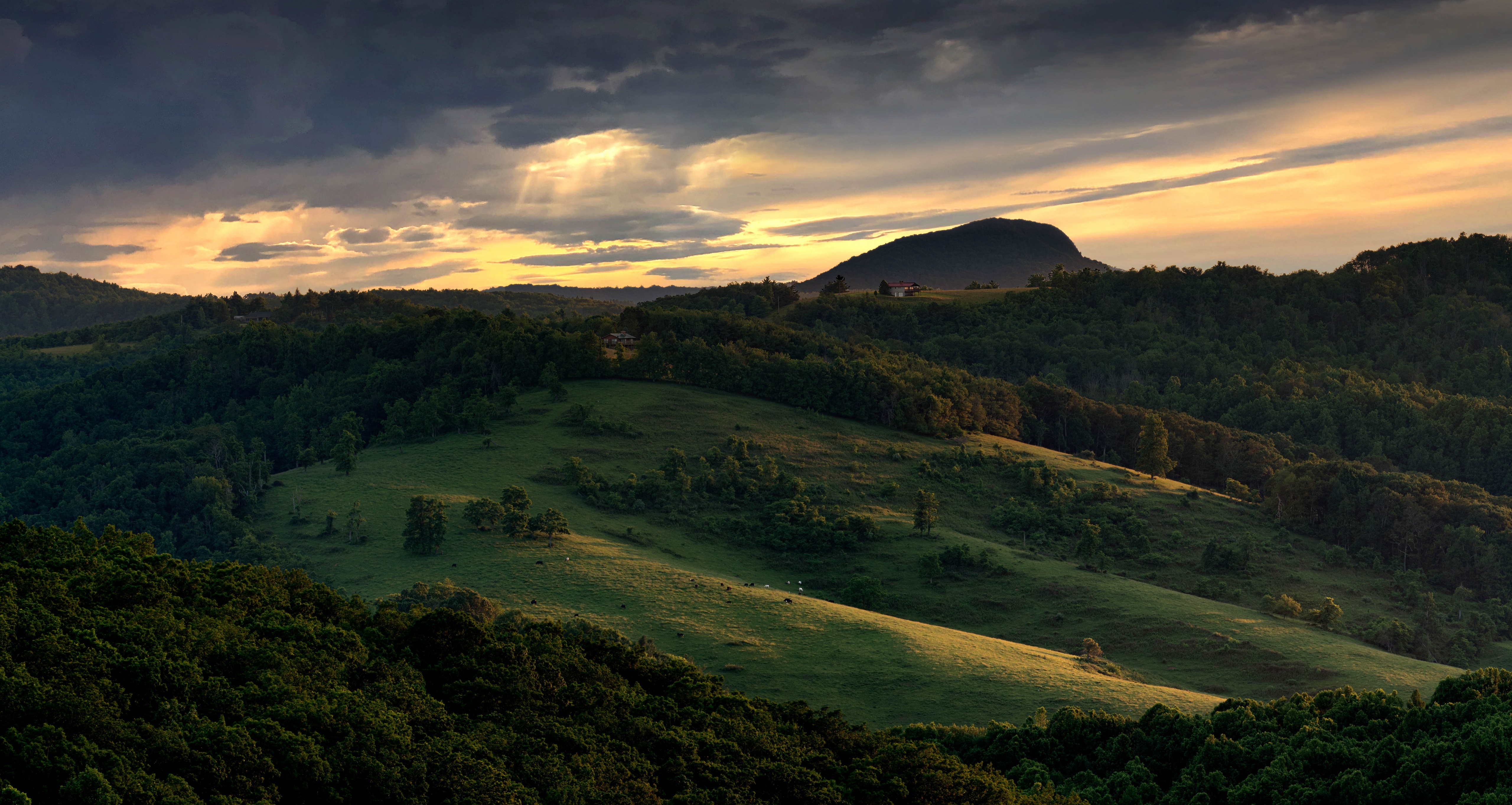 Sunlight Rays Over Rolling Hills in Virginia HD Wallpaper
