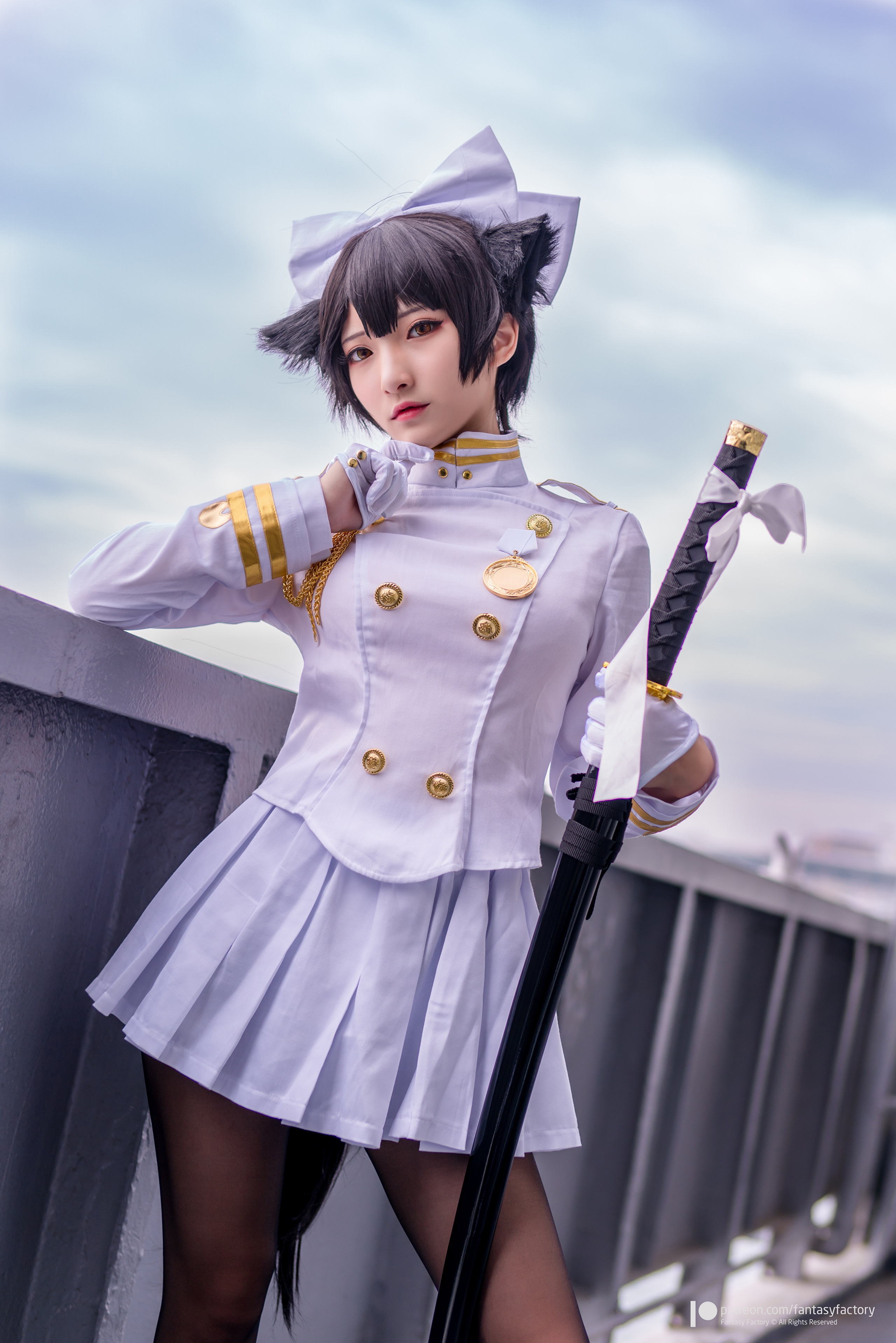 Brunette girl in uniform with sword HD Phone Wallpaper