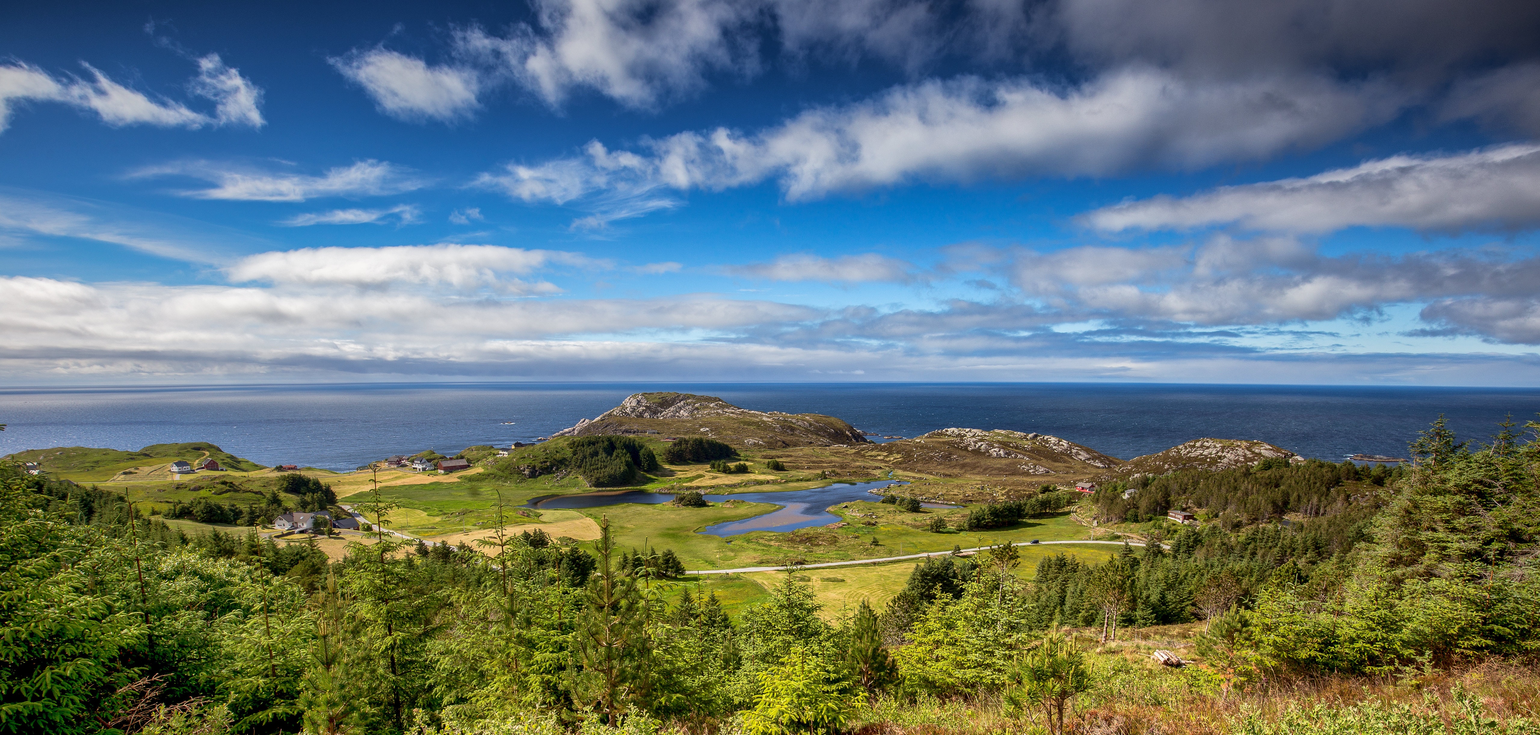 Norway Coast Panorama with Lake and Clouds HD Wallpaper