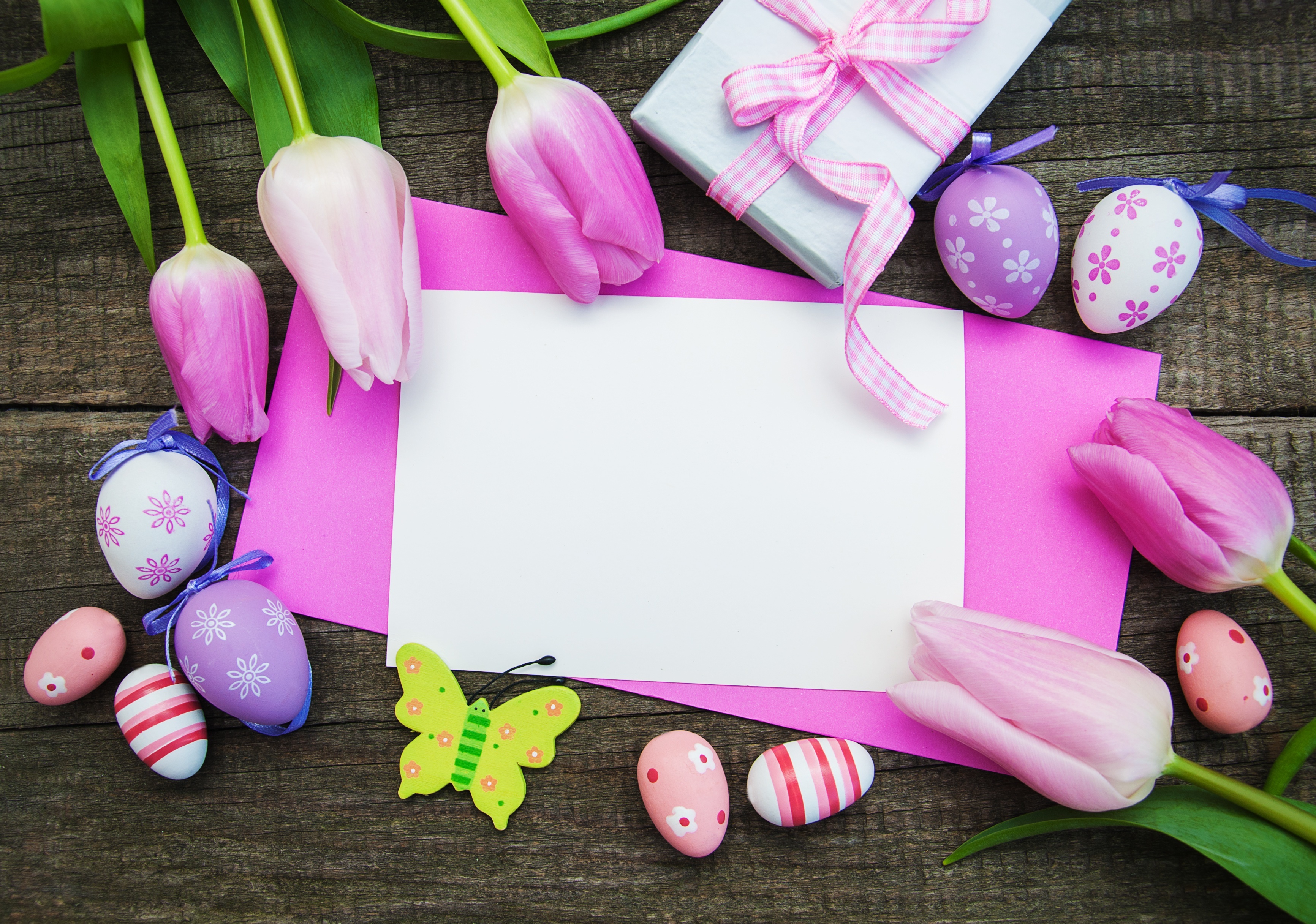 Easter Tulips and Eggs Greeting Card Template HD Wallpaper