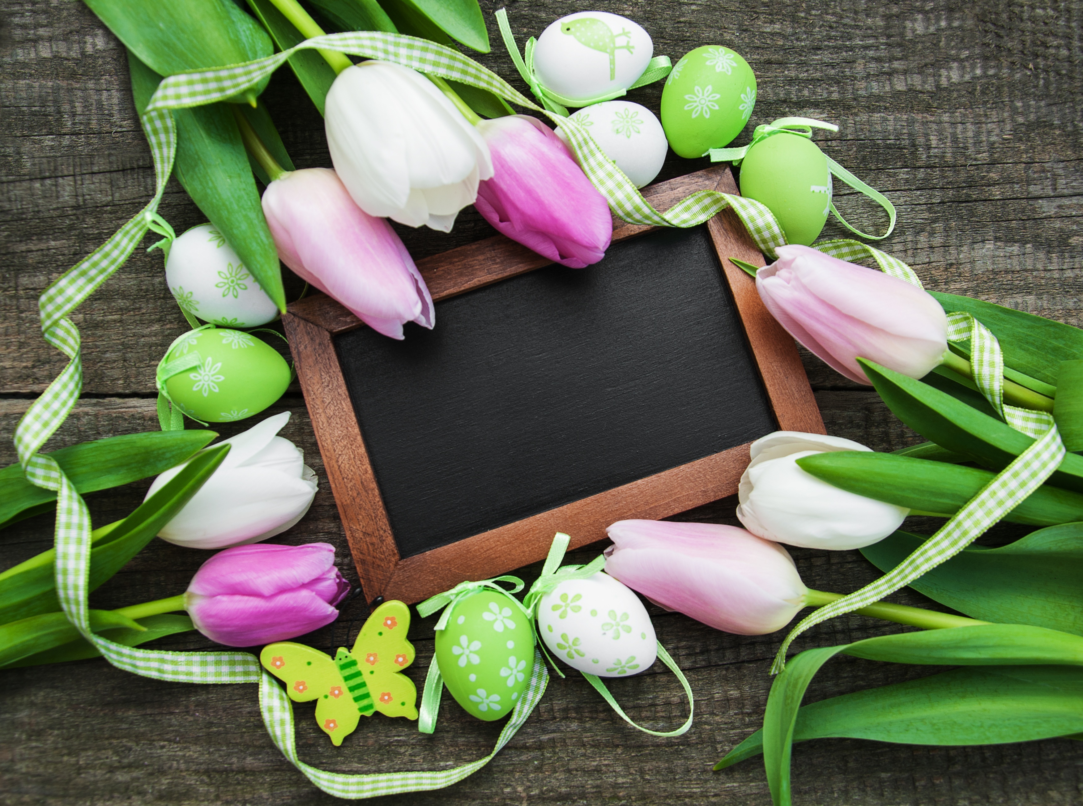 Easter Tulips and Eggs with Chalkboard HD Wallpaper