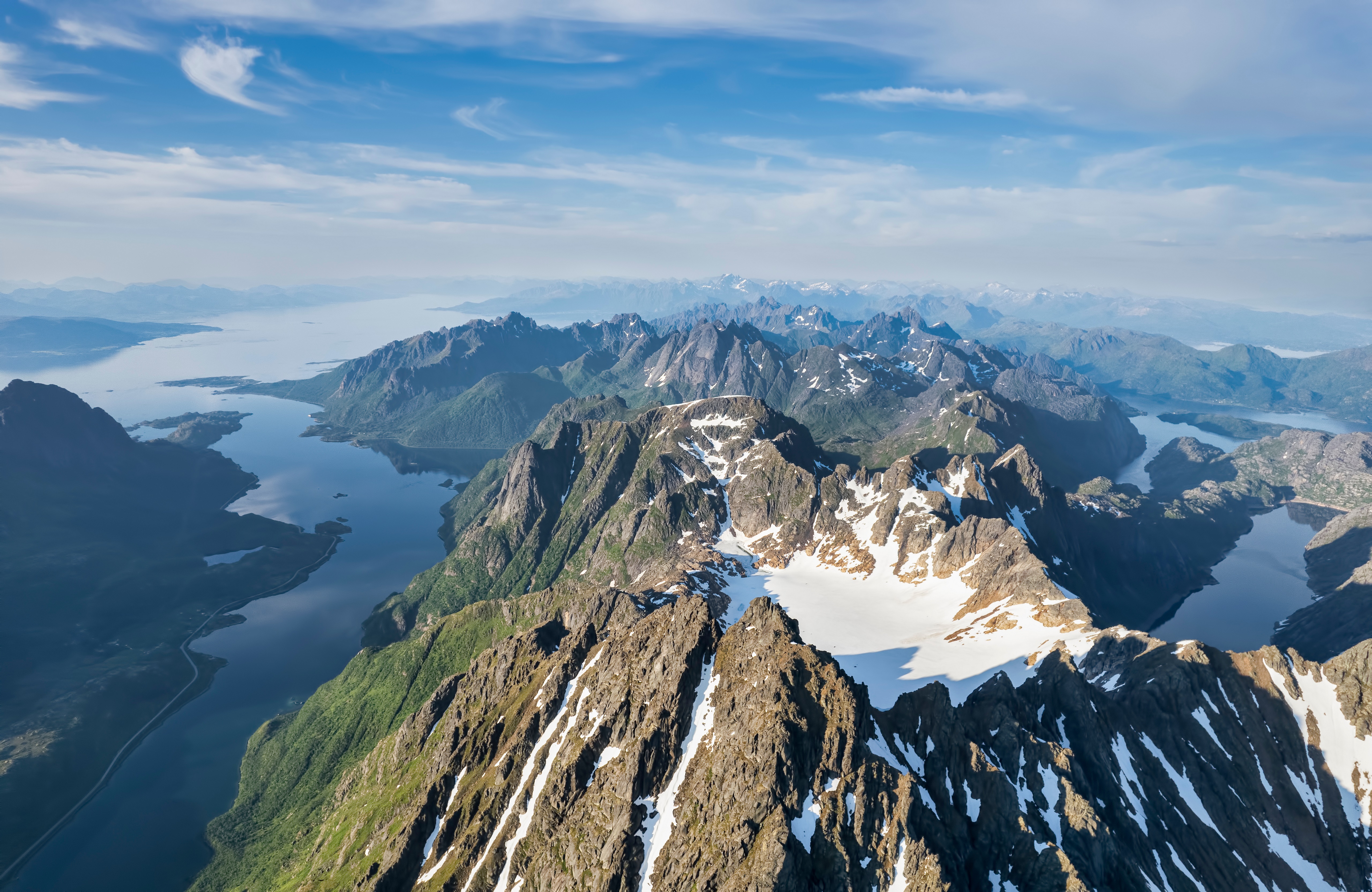 Lofoten Mountains and Fjords in Norway from Above HD Wallpaper